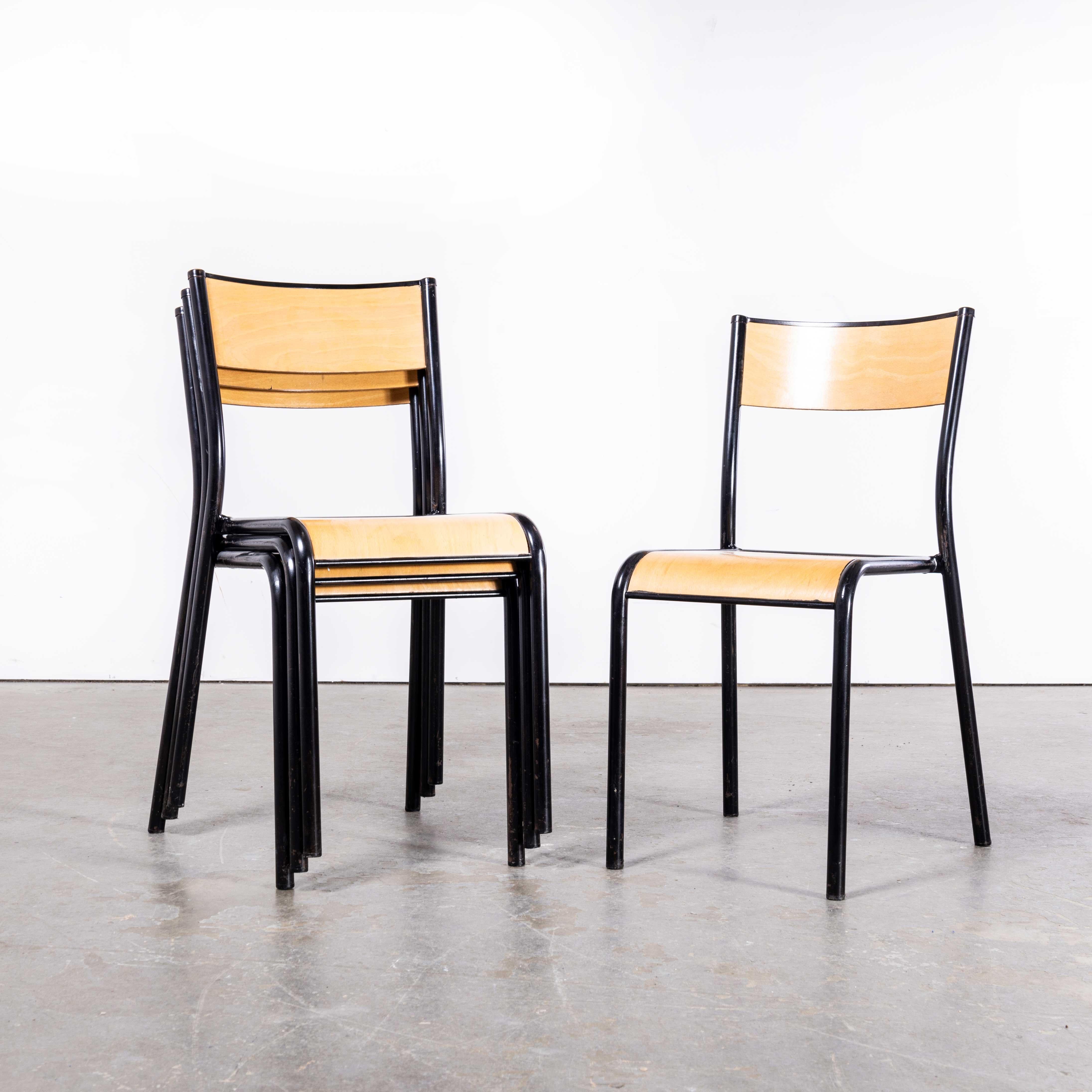 1950s French Mullca Stacking School, Dining Chairs, Black Model 510, Set of For Sale 3