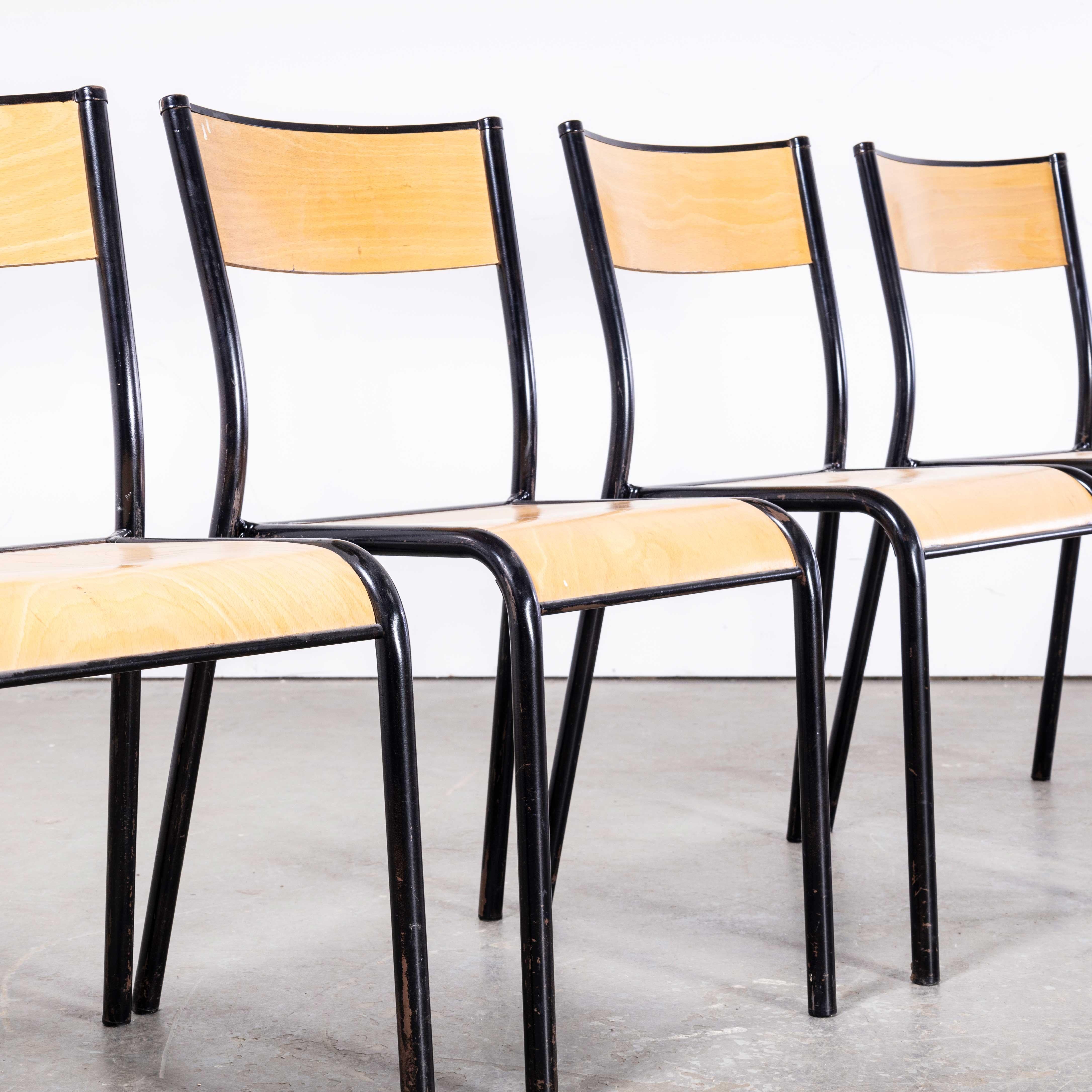 1950s French Mullca Stacking School, Dining Chairs, Black Model 510, Set of For Sale 4