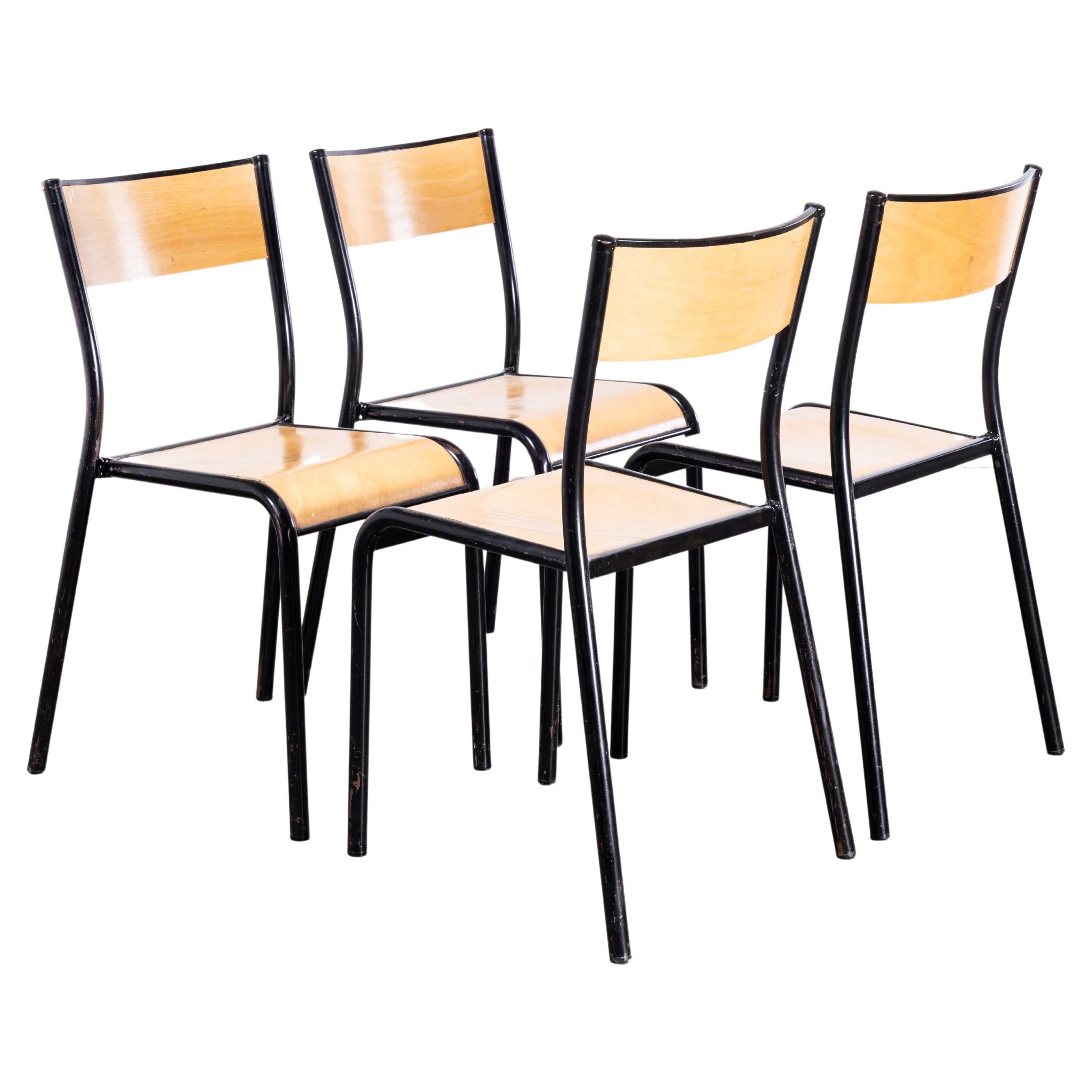 1950s French Mullca Stacking School, Dining Chairs, Black Model 510, Set of For Sale