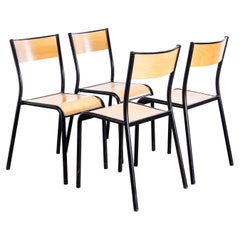 Used 1950s French Mullca Stacking School, Dining Chairs, Black Model 510, Set of