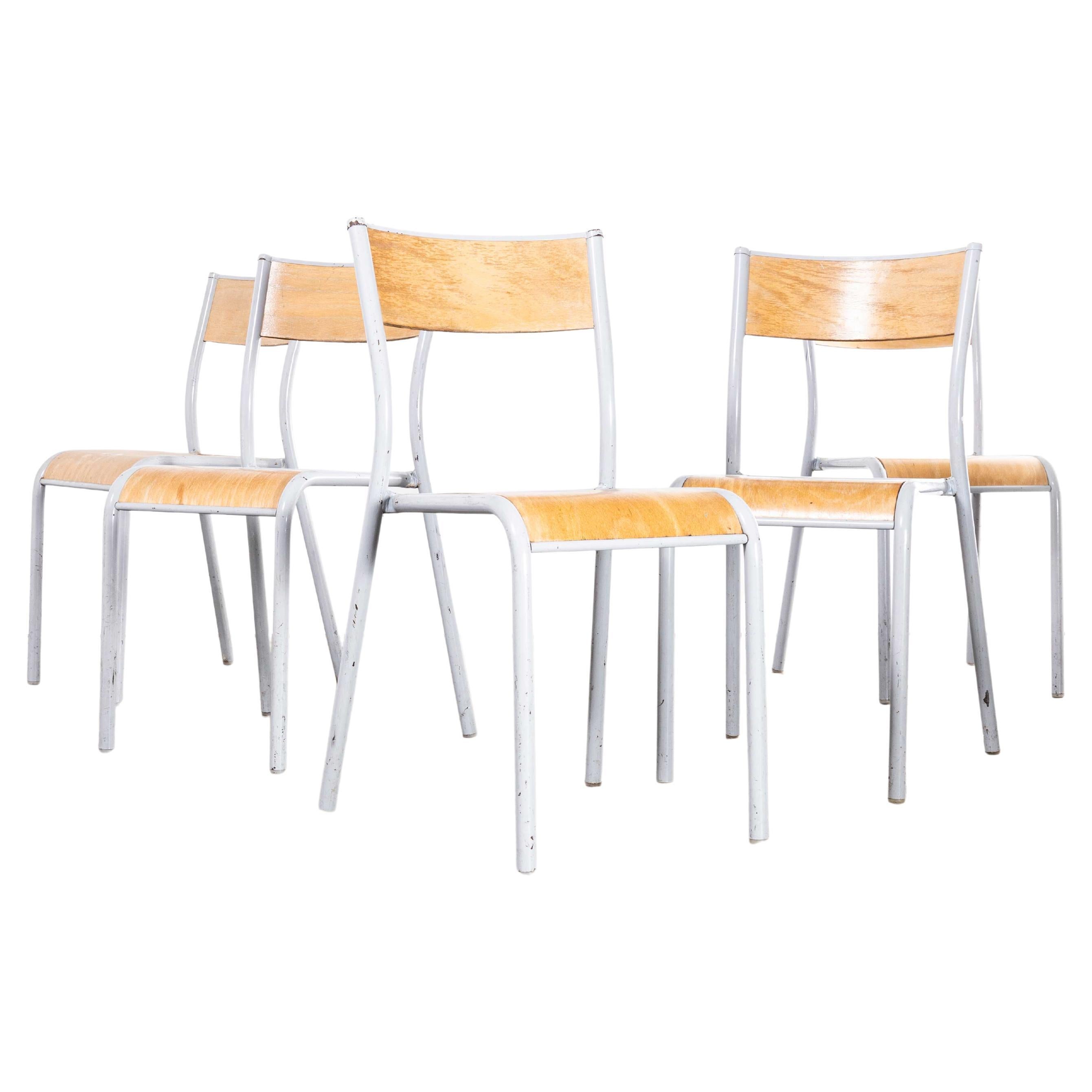 1950s French Mullca Stacking School Dining Chairs Model 510, Light Grey, Set For Sale