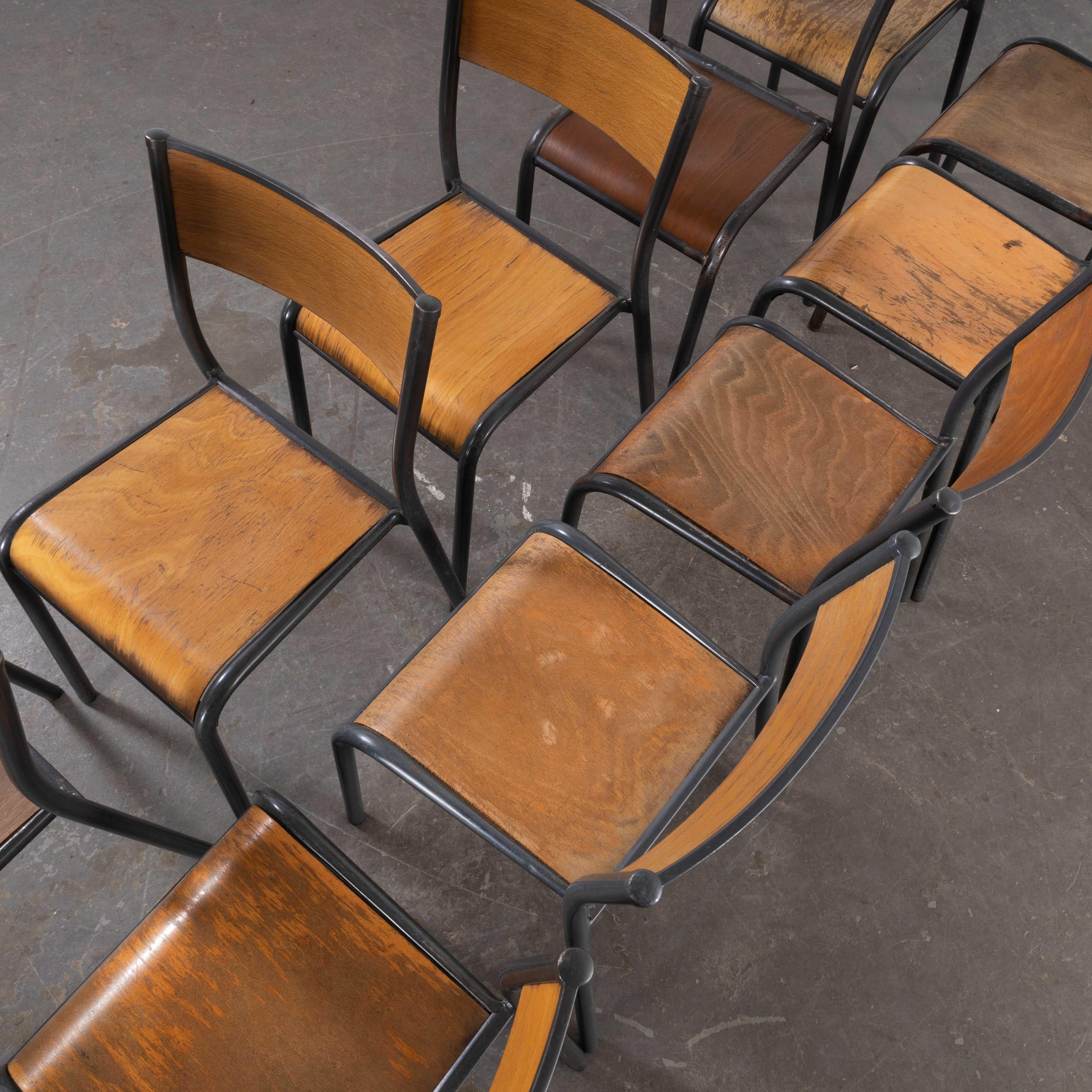 1950's Französisch Mullca Stacking Schule Esszimmerstühle Modell 510 -  Zehnerpackung (Birke)