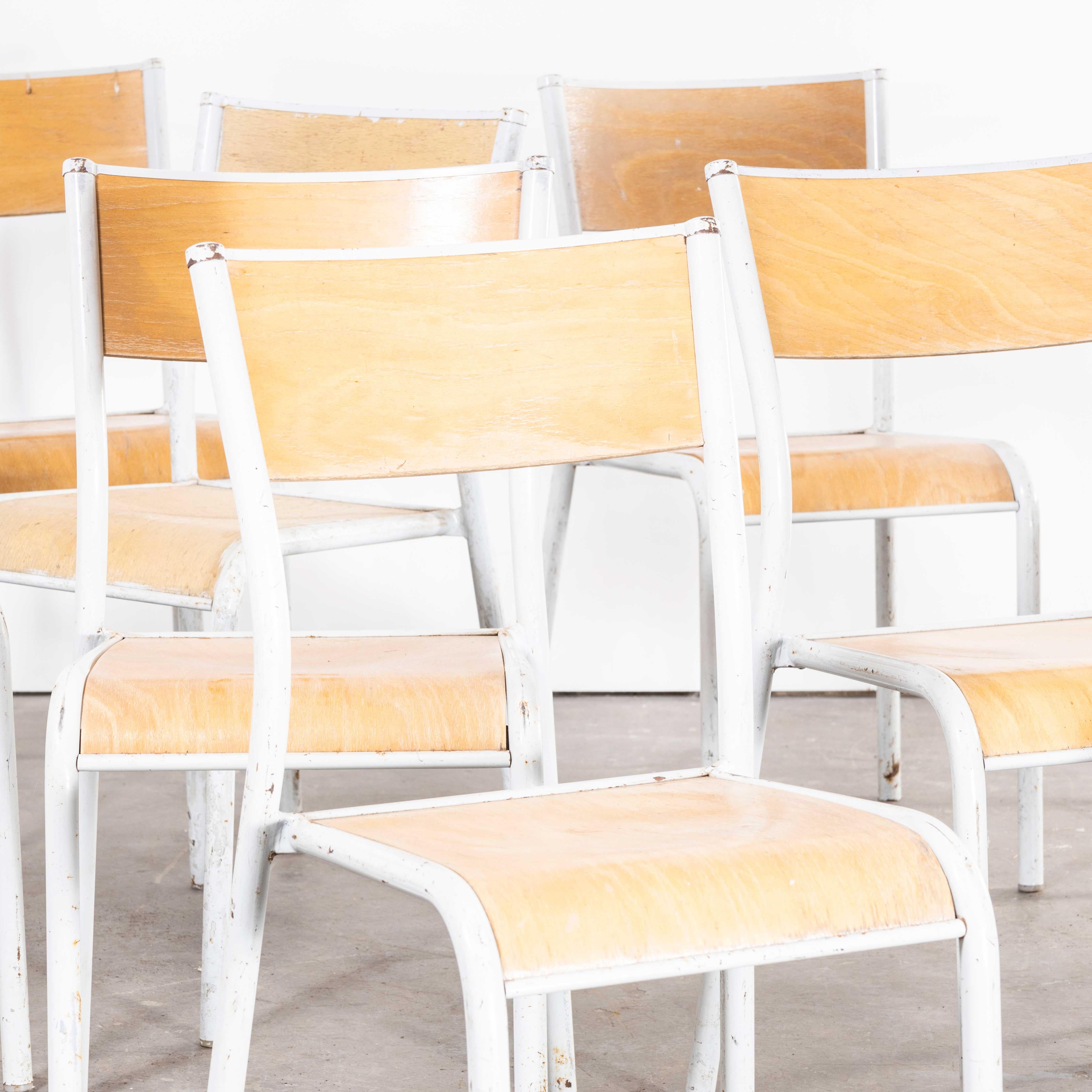 1950s French Mullca Stacking School Dining Chairs, Model 510, White, Set of T For Sale 5