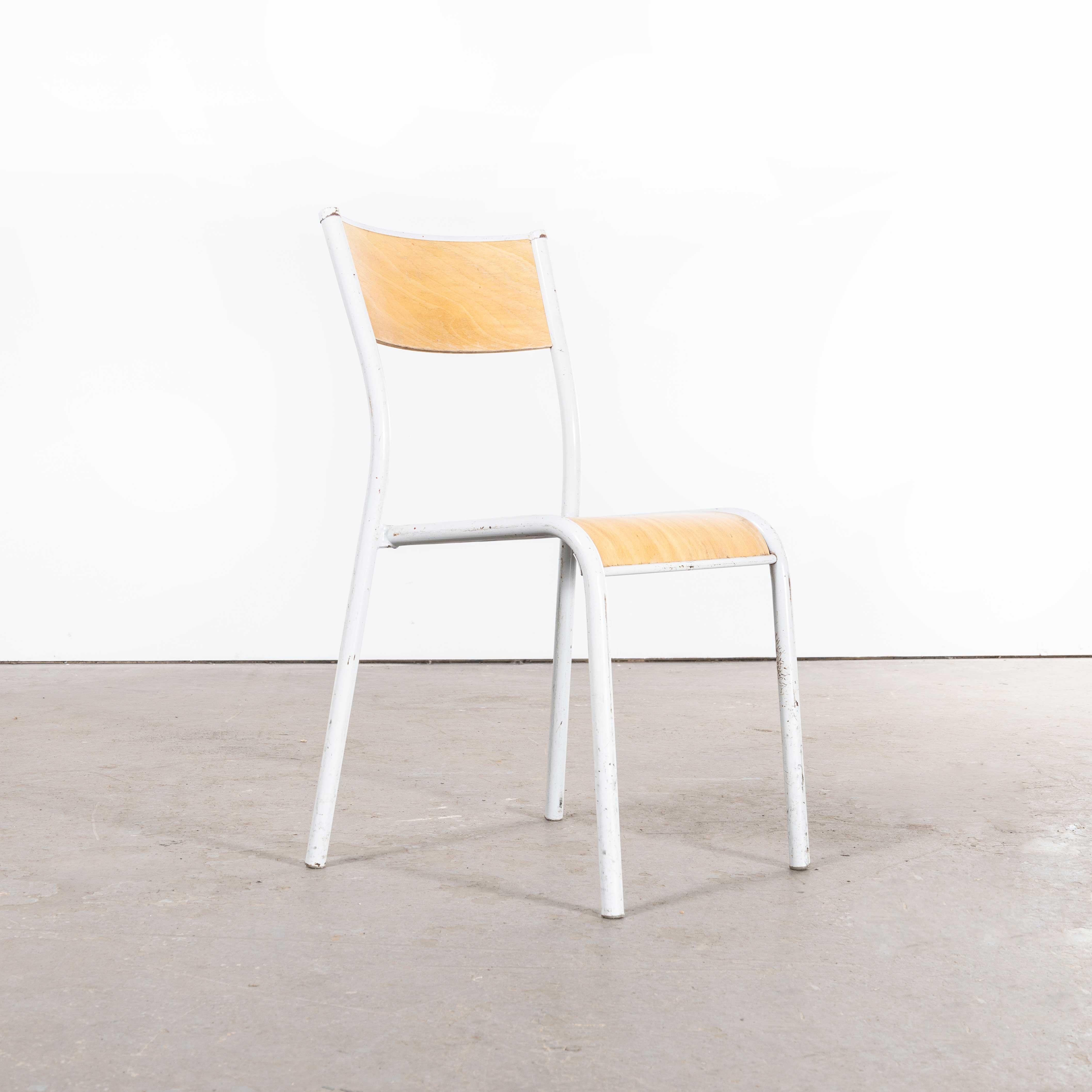 Mid-20th Century 1950s French Mullca Stacking School Dining Chairs, Model 510, White, Set of T For Sale