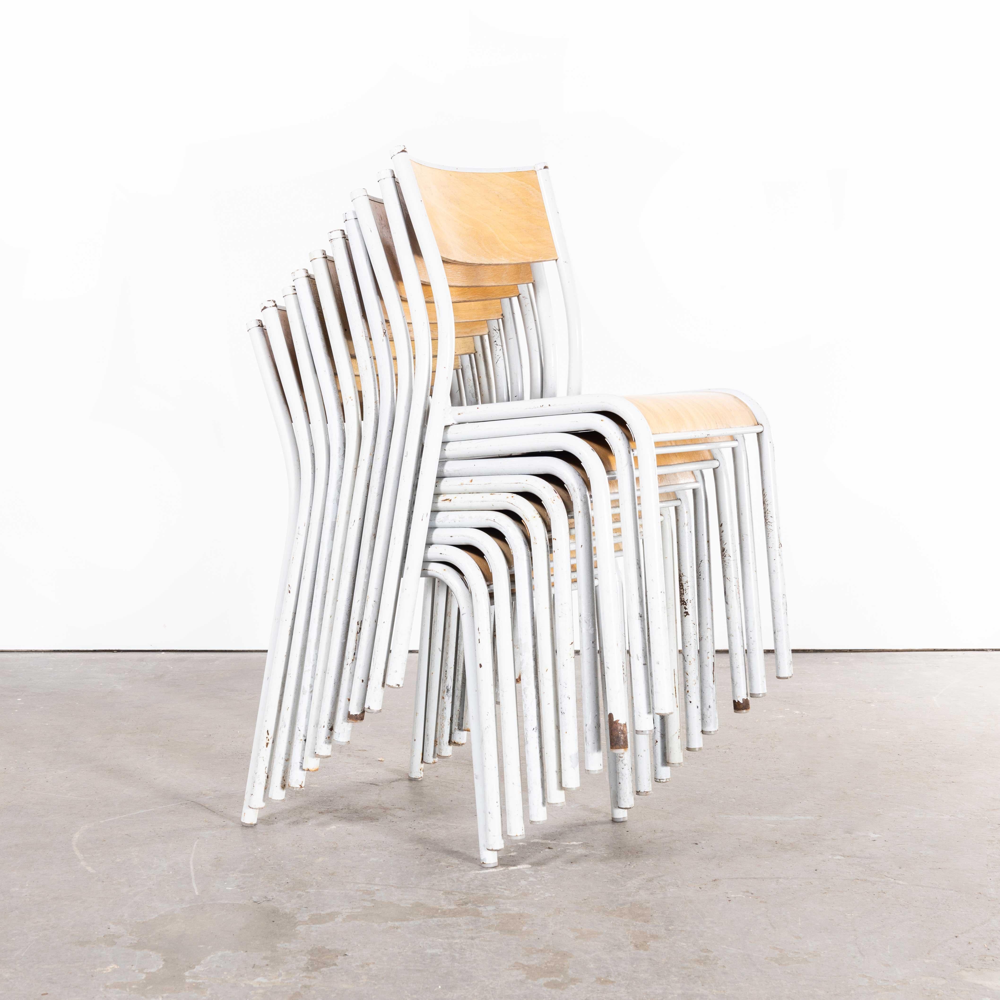 1950s French Mullca Stacking School Dining Chairs, Model 510, White, Set of T For Sale 3