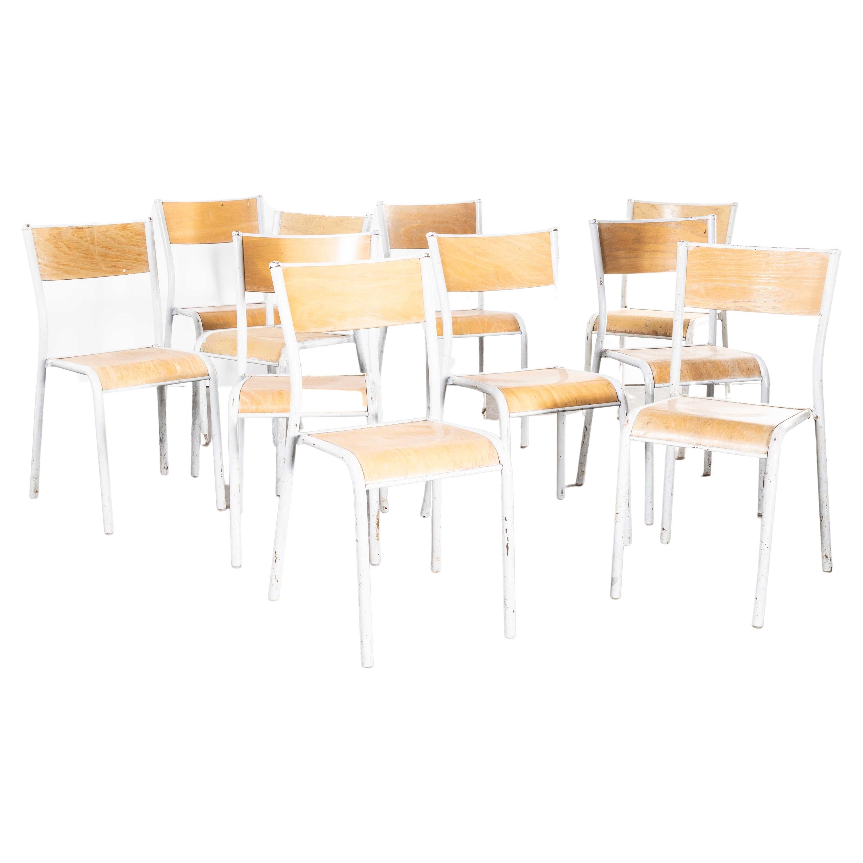 1950s French Mullca Stacking School Dining Chairs, Model 510, White, Set of T For Sale