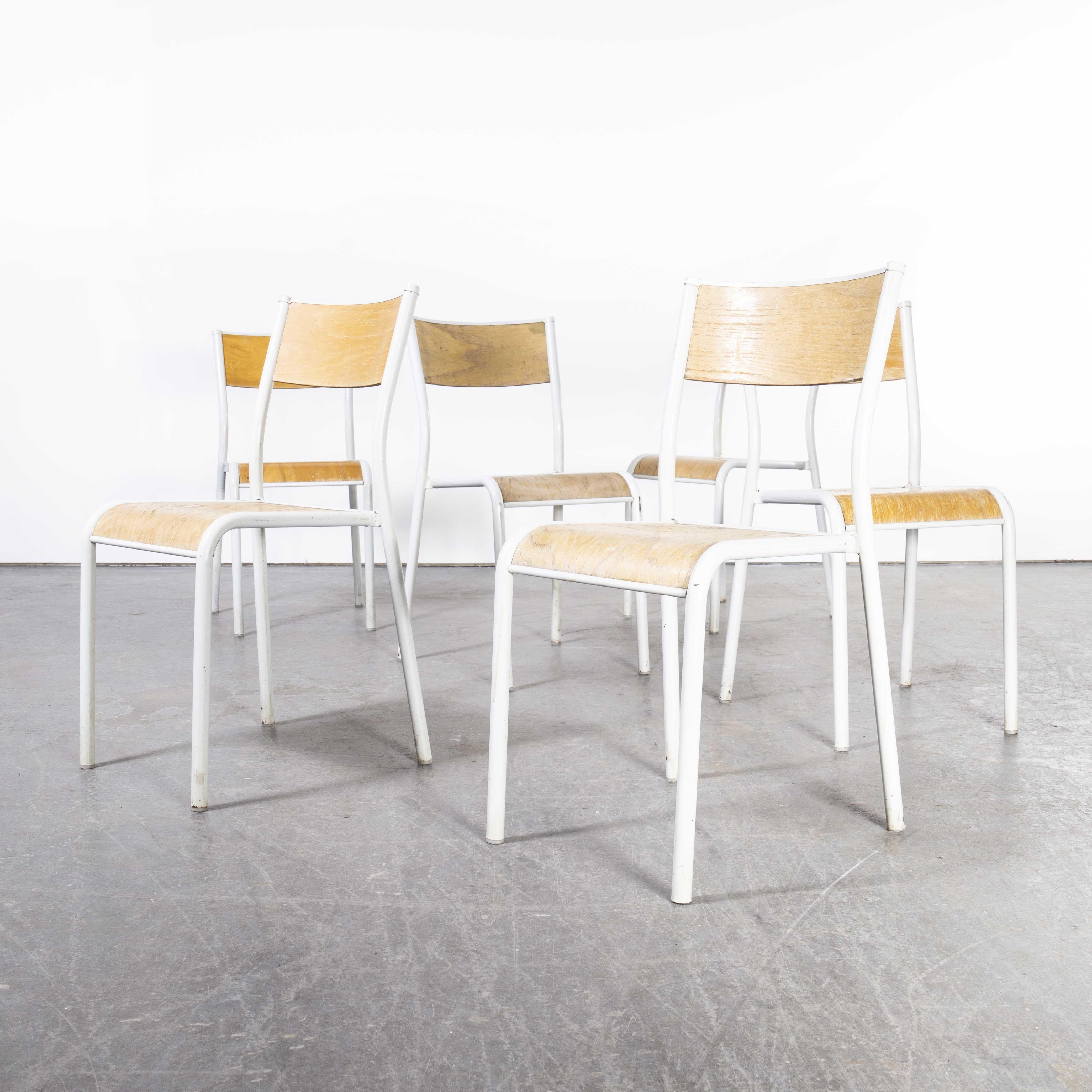 1950's French Mullca Stacking School, Dining Chairs, White Model 510, Set of  5