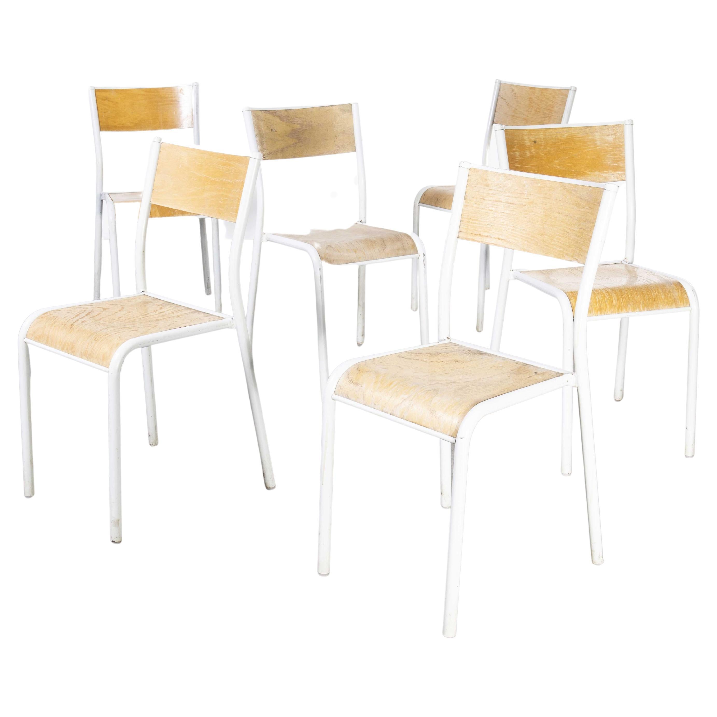1950's French Mullca Stacking School, Dining Chairs, White Model 510, Set of 
