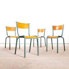1950's French Mullca Steel Green Stacking School Dining Chairs-set of 4