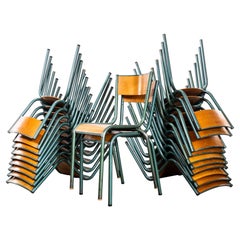 1950's French Mullca Steel Green Stacking School Dining Chairs-set of 6