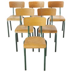 1950's French Mullca Vintage Stacking School - Dining Chairs - Aqua Model 511 - 