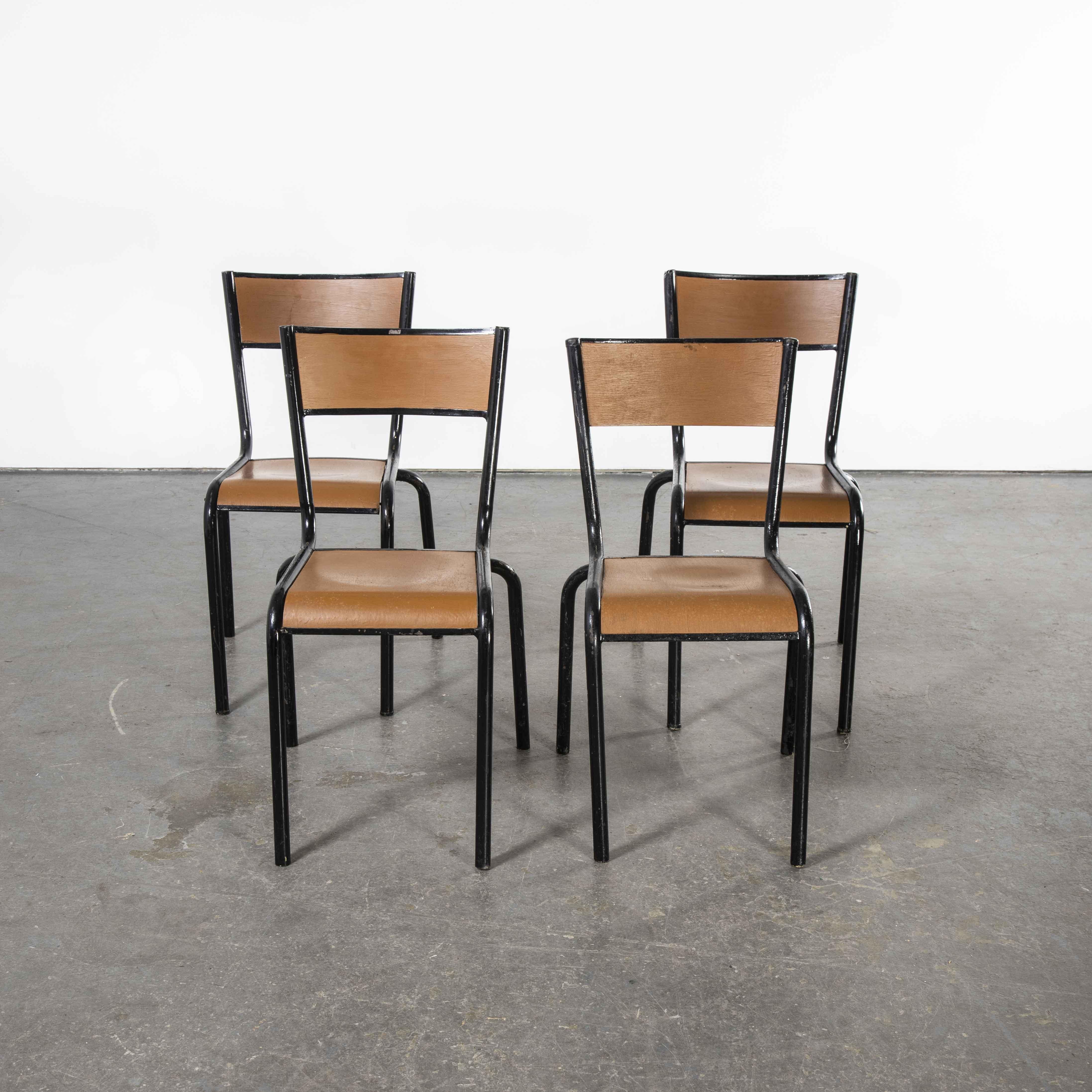 French 1950's Mullca Vintage Stacking School, Chairs, Brown Model 510 - Set Of Four For Sale