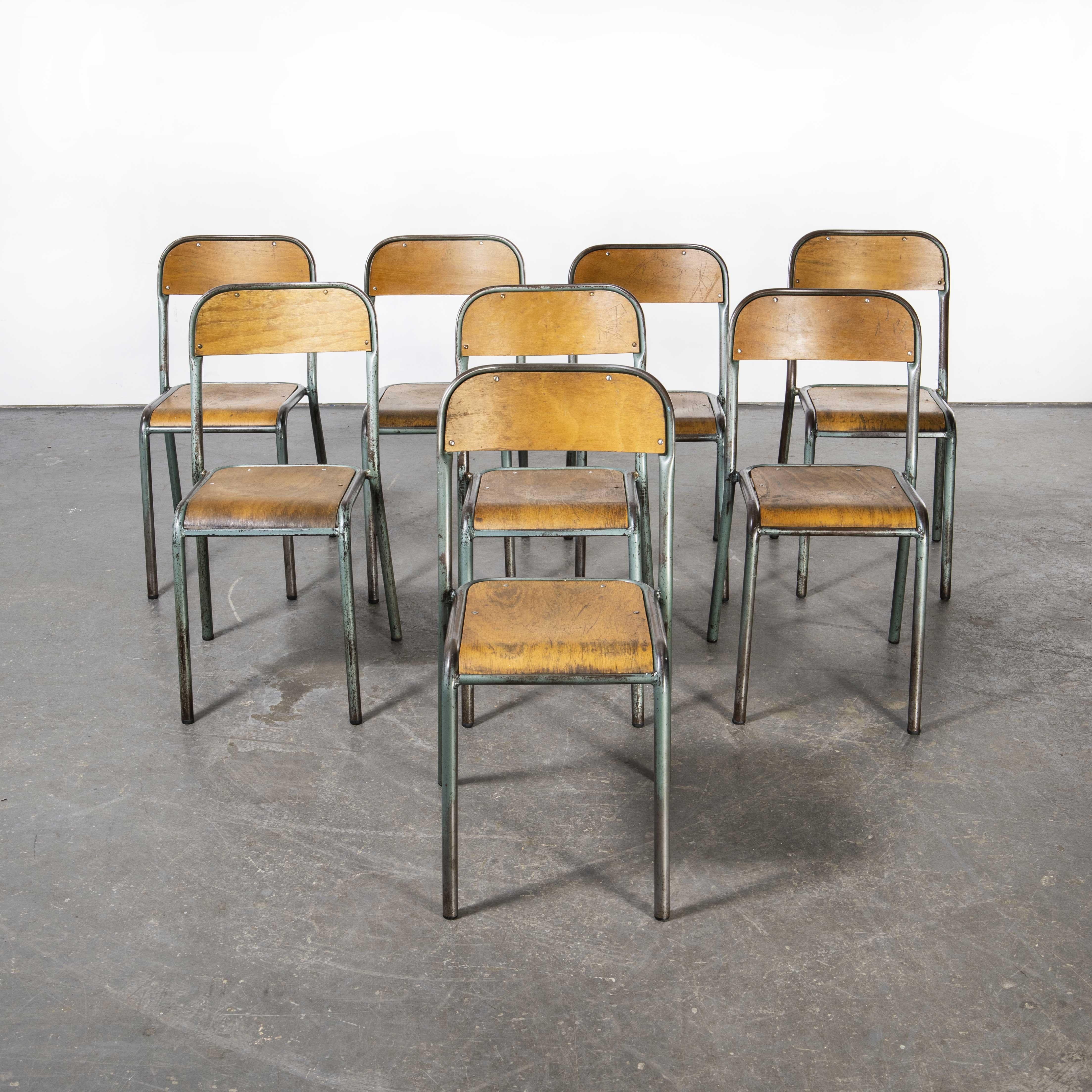 1950's French Mullca Vintage Stacking School, Dining Chairs, Set of Eight 2