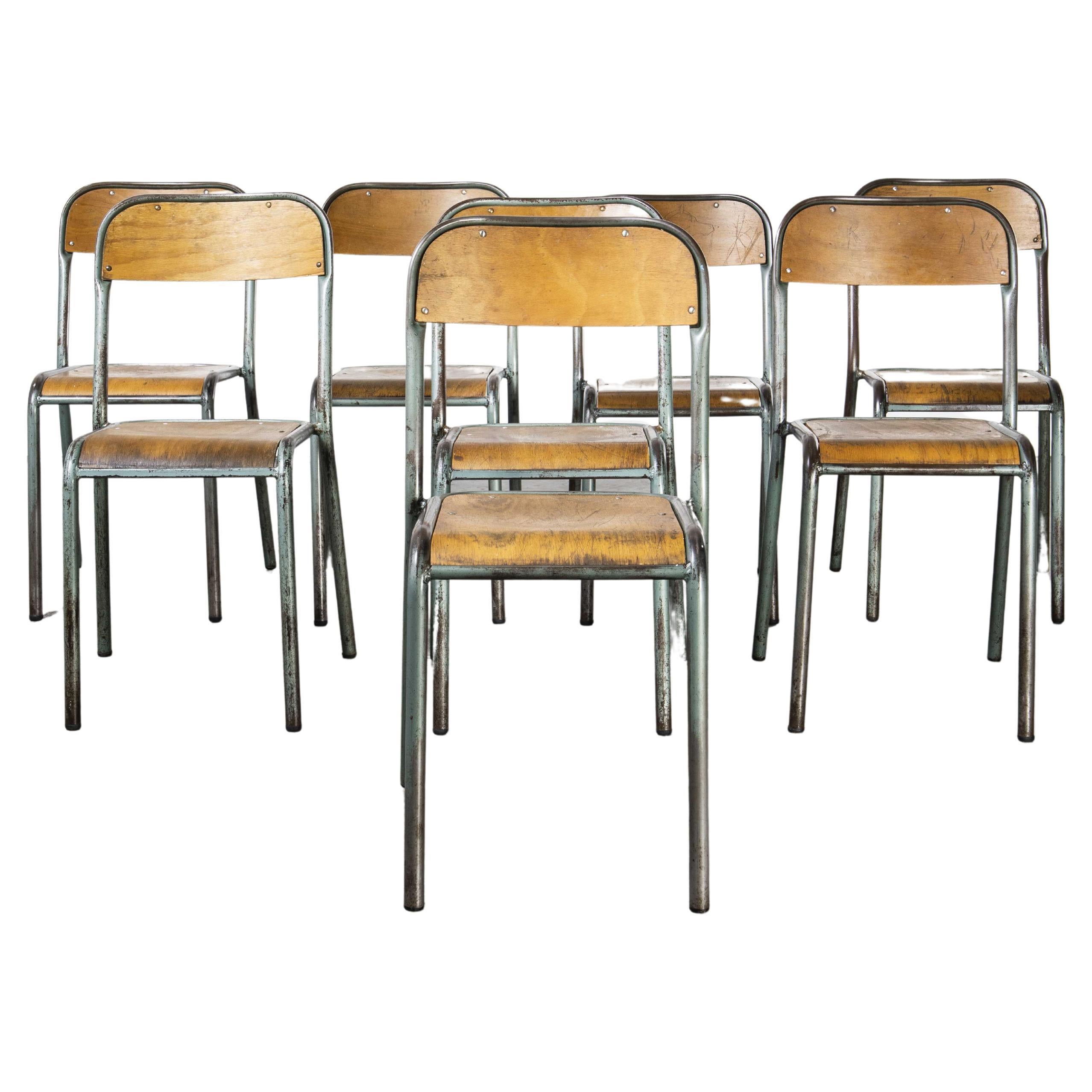 1950's French Mullca Vintage Stacking School, Dining Chairs, Set of Eight