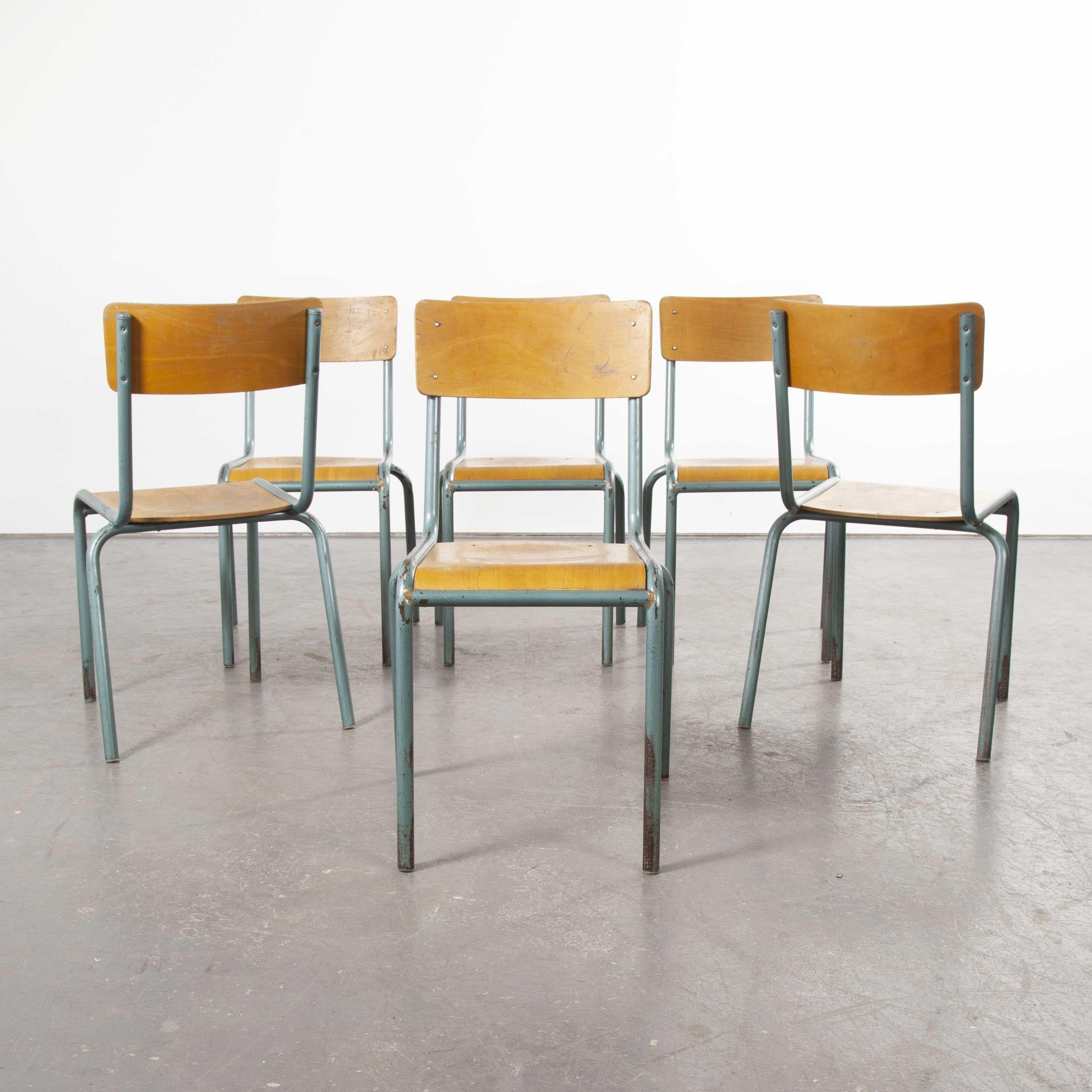 Birch 1950's French Mullca Vintage Stacking School - Dining Chairs - Set Of Six