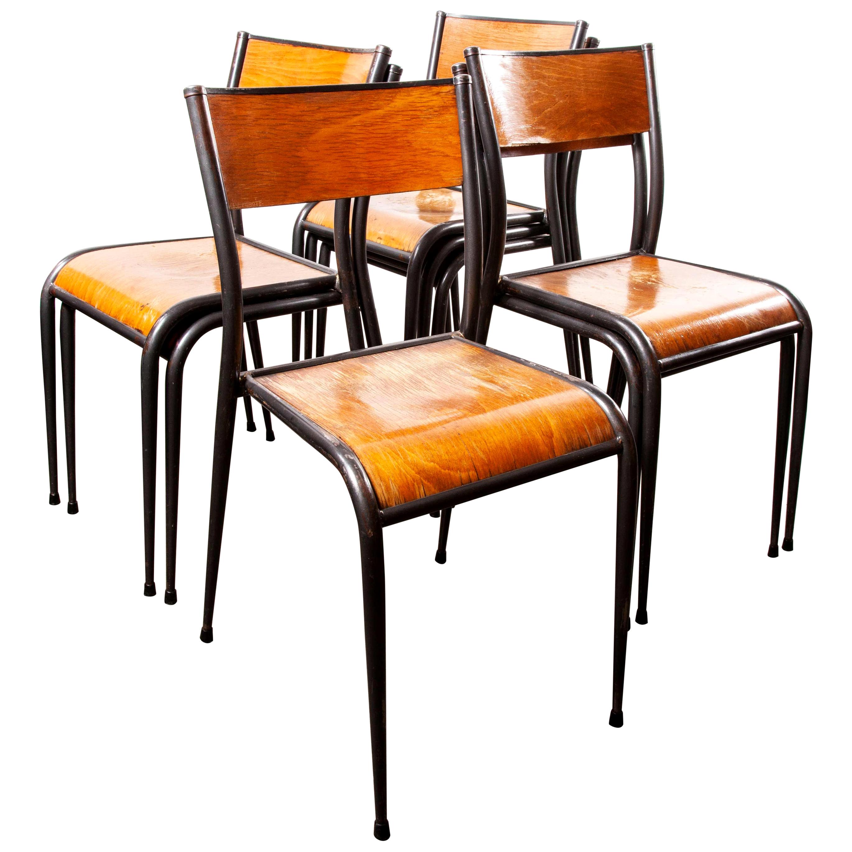 1950s French Mullca Vintage Stacking School/Dining Chairs Tapered Leg