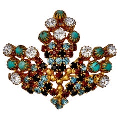 1950s French Multicoloured Rhinestone Brooch with Trombone Clasp