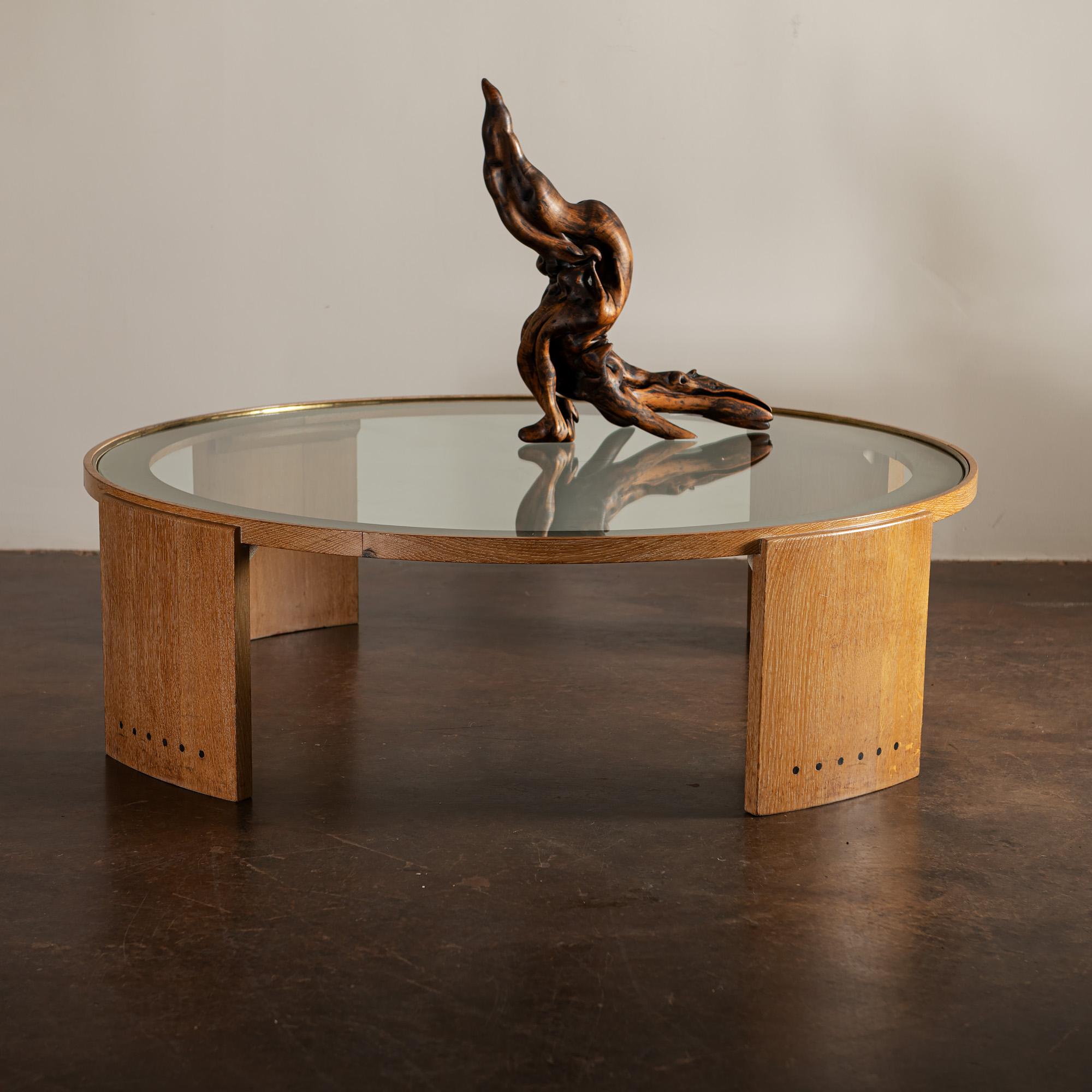 1950s French Oak and Glass Coffee Table with Elegant Details 5