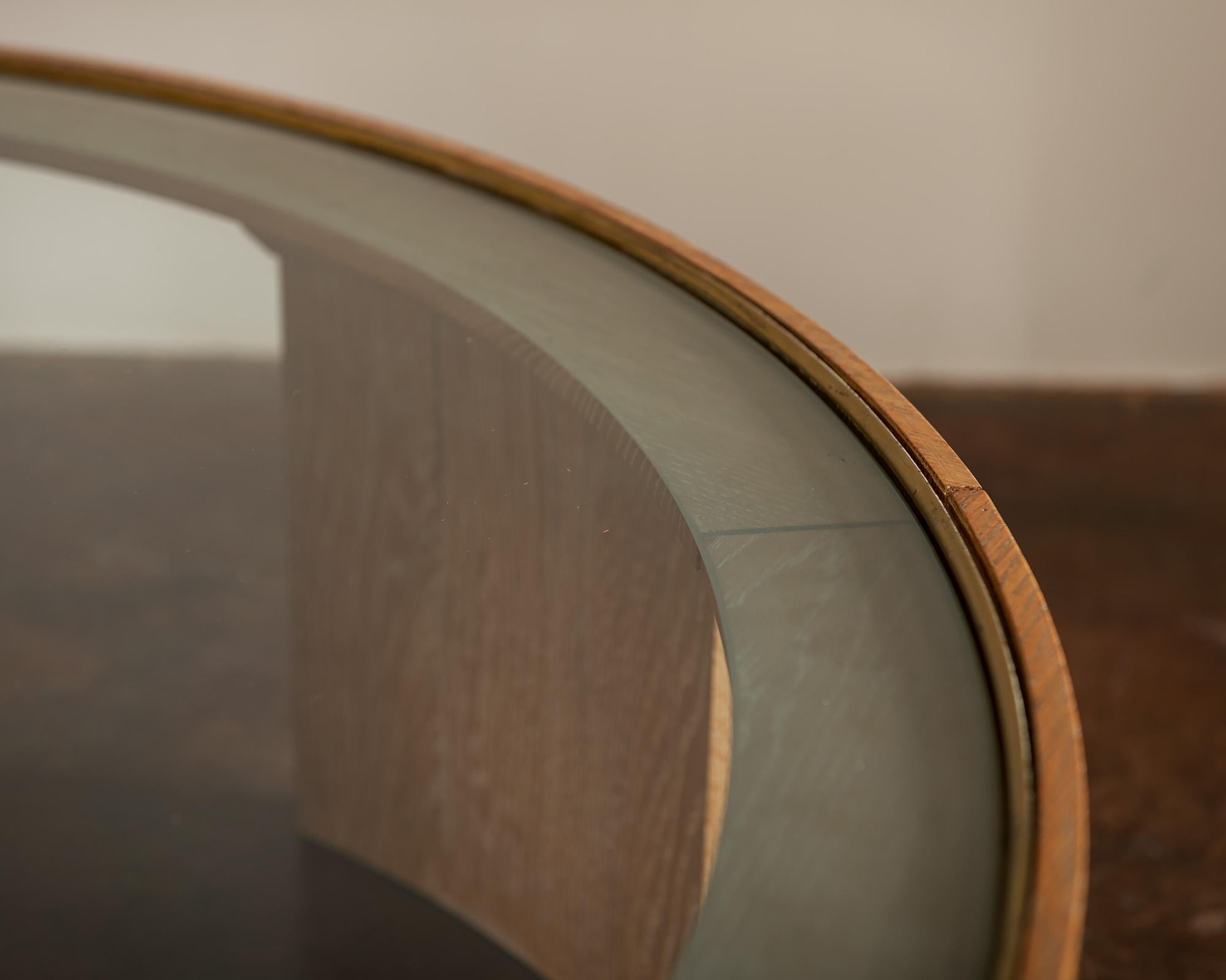 Etched 1950s French Oak and Glass Coffee Table with Elegant Details