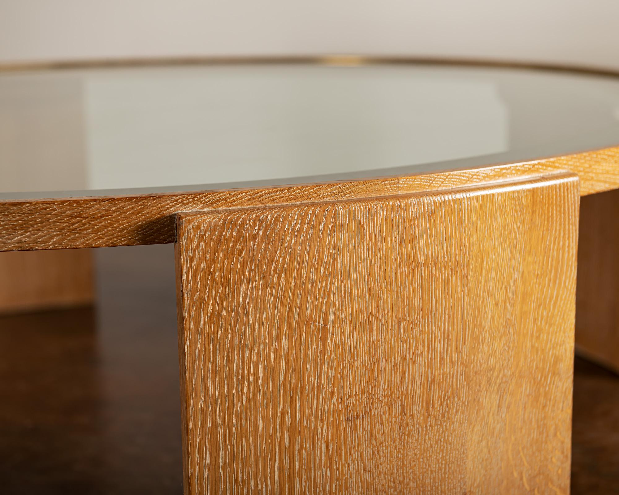 1950s French Oak and Glass Coffee Table with Elegant Details 1