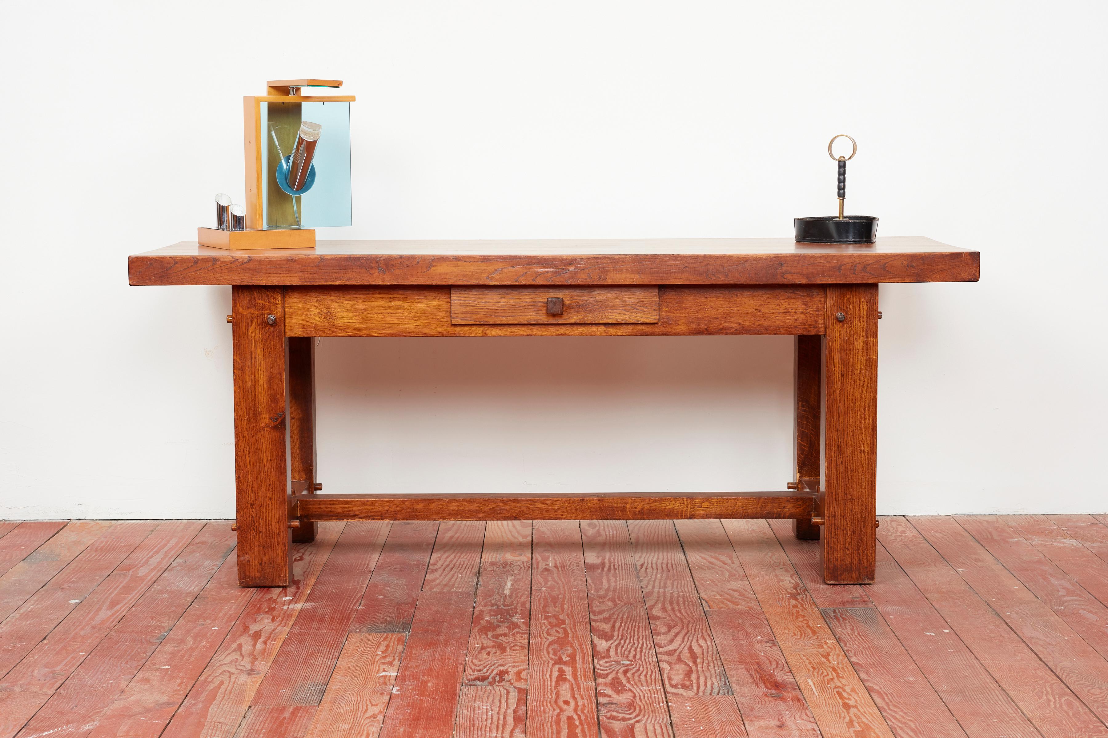 1950s French Oak Console with Drawer In Good Condition For Sale In Beverly Hills, CA