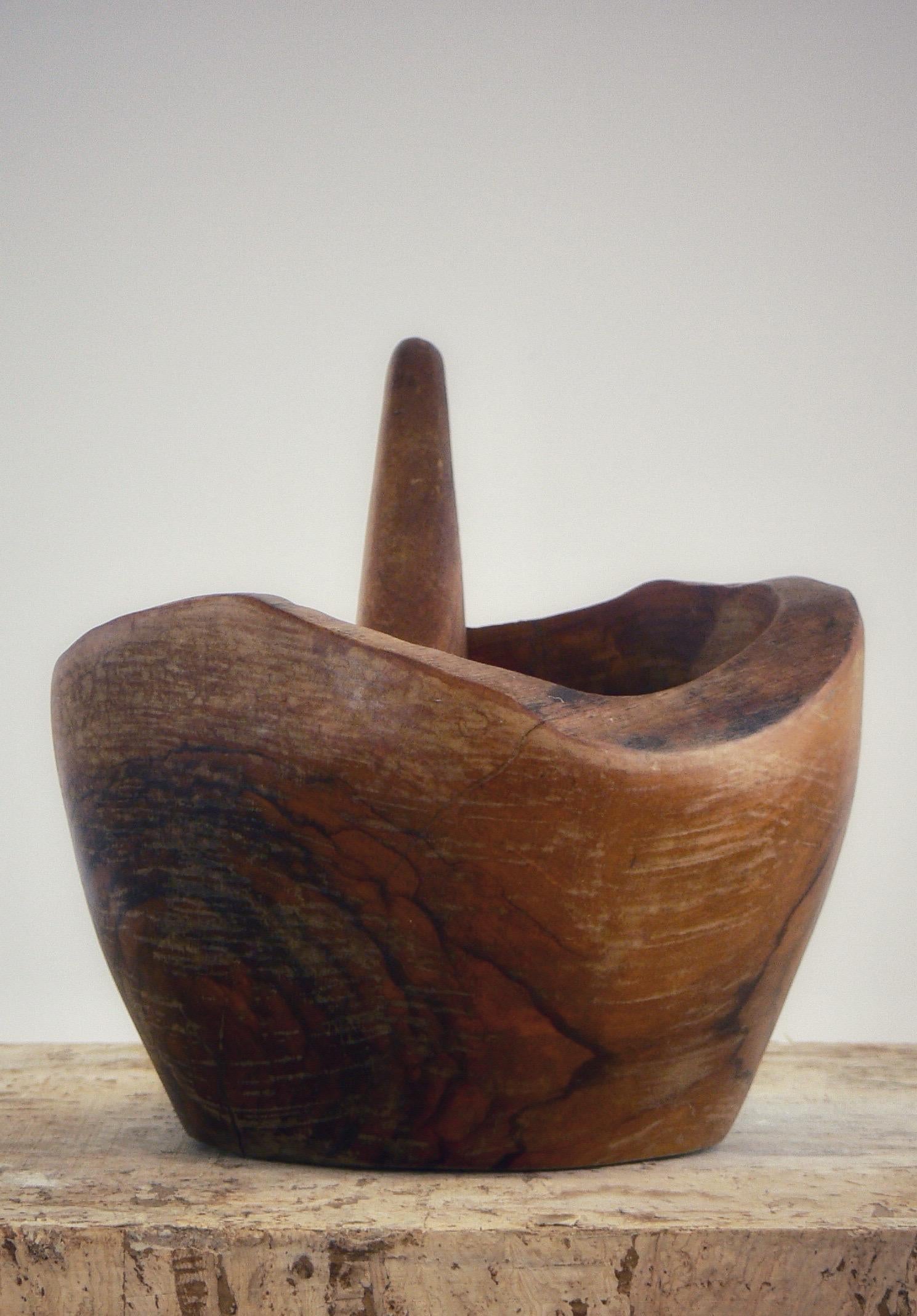 Hand-Carved 1950s French Olive Wood Mortar and Pestle For Sale