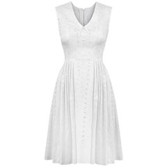 Vintage 1950s French Original White Sateen Cotton Day Dress