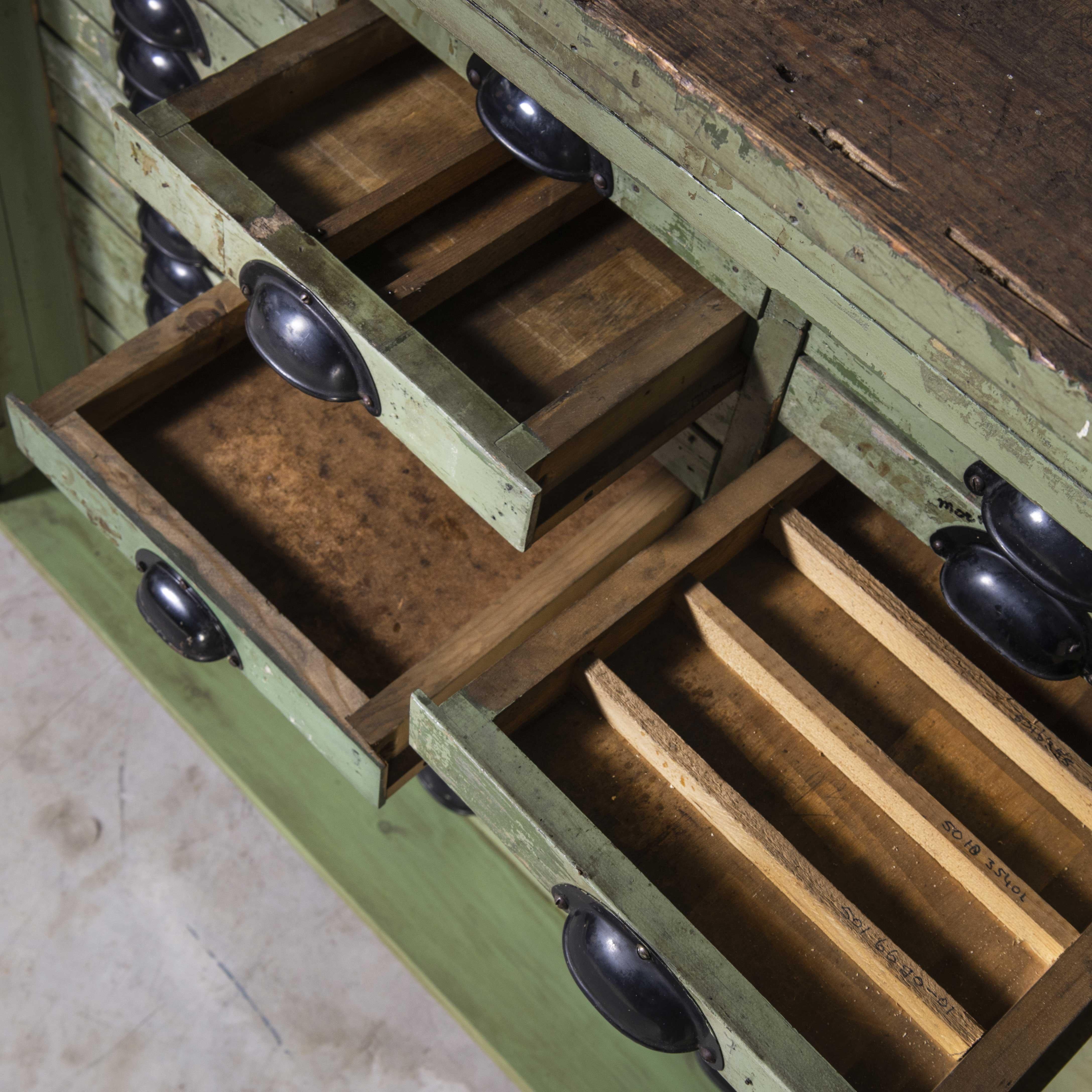 1950's French Original Workshop Multidrawer Cabinet, Green Model 10941 5