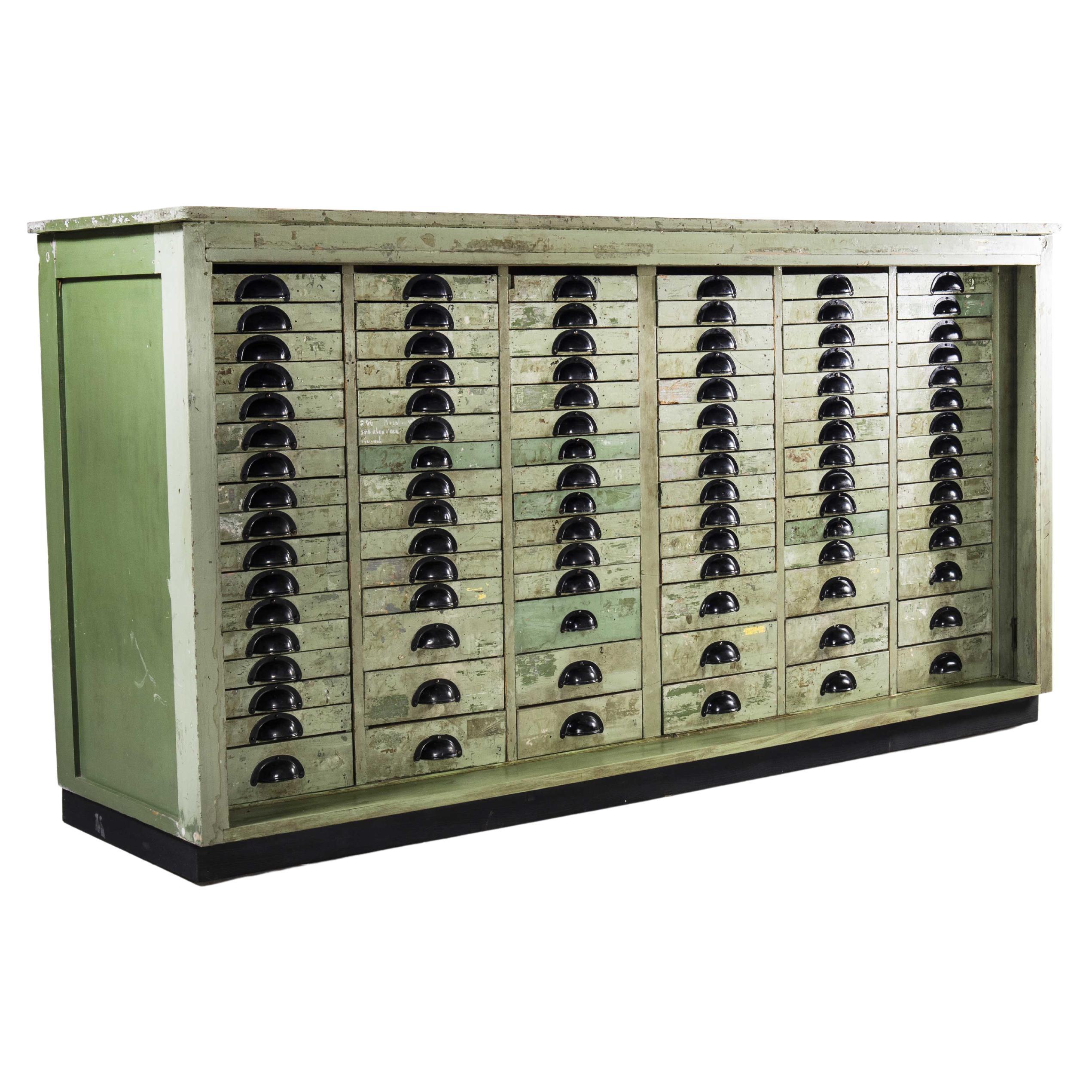 1950's French Original Workshop Multidrawer Cabinet, Green Model 10941