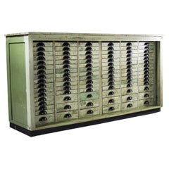 Used 1950's French Original Workshop Multidrawer Cabinet, Green Model 10941