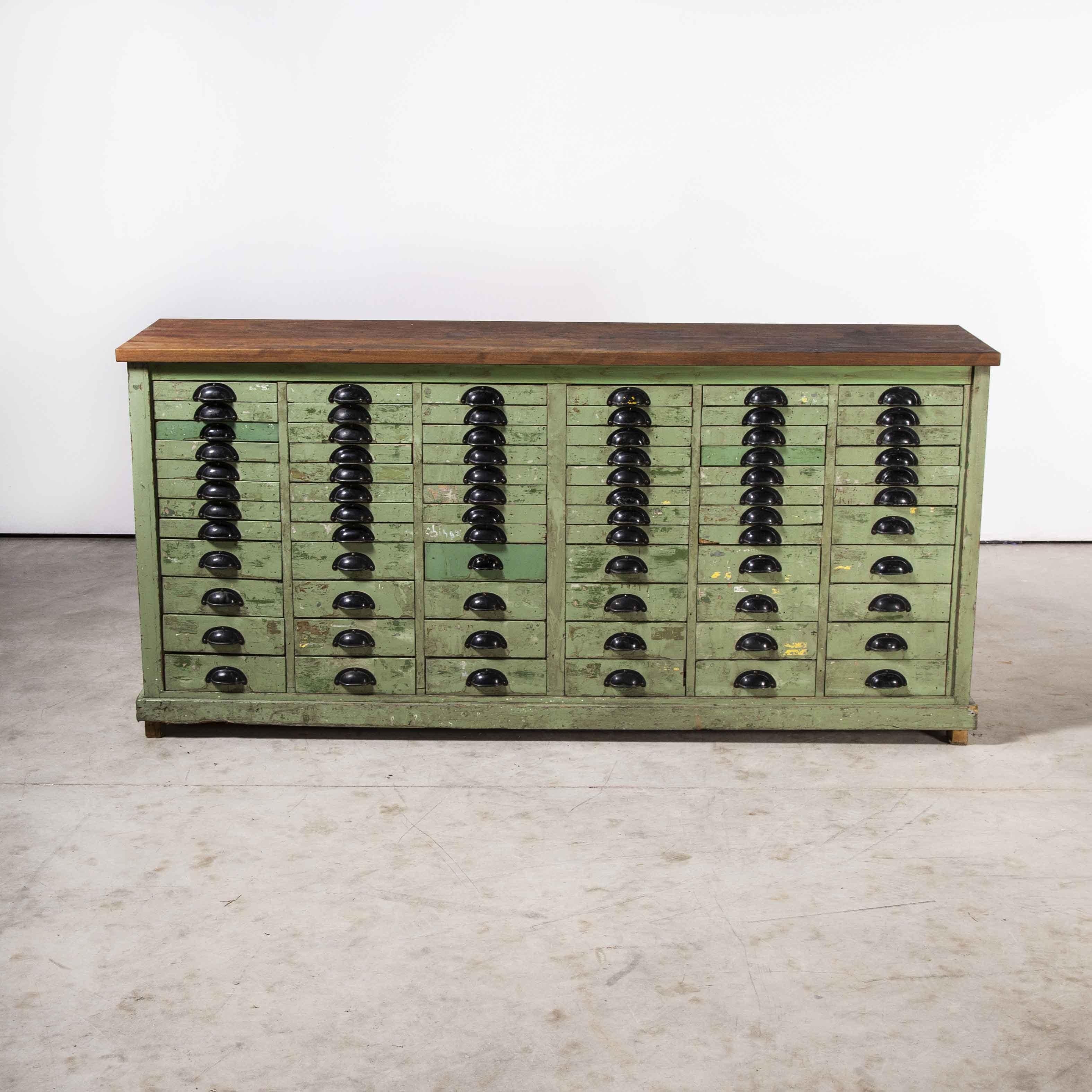 1950's French Original Workshop Multidrawer Cabinet, Industrial Green In Good Condition In Hook, Hampshire