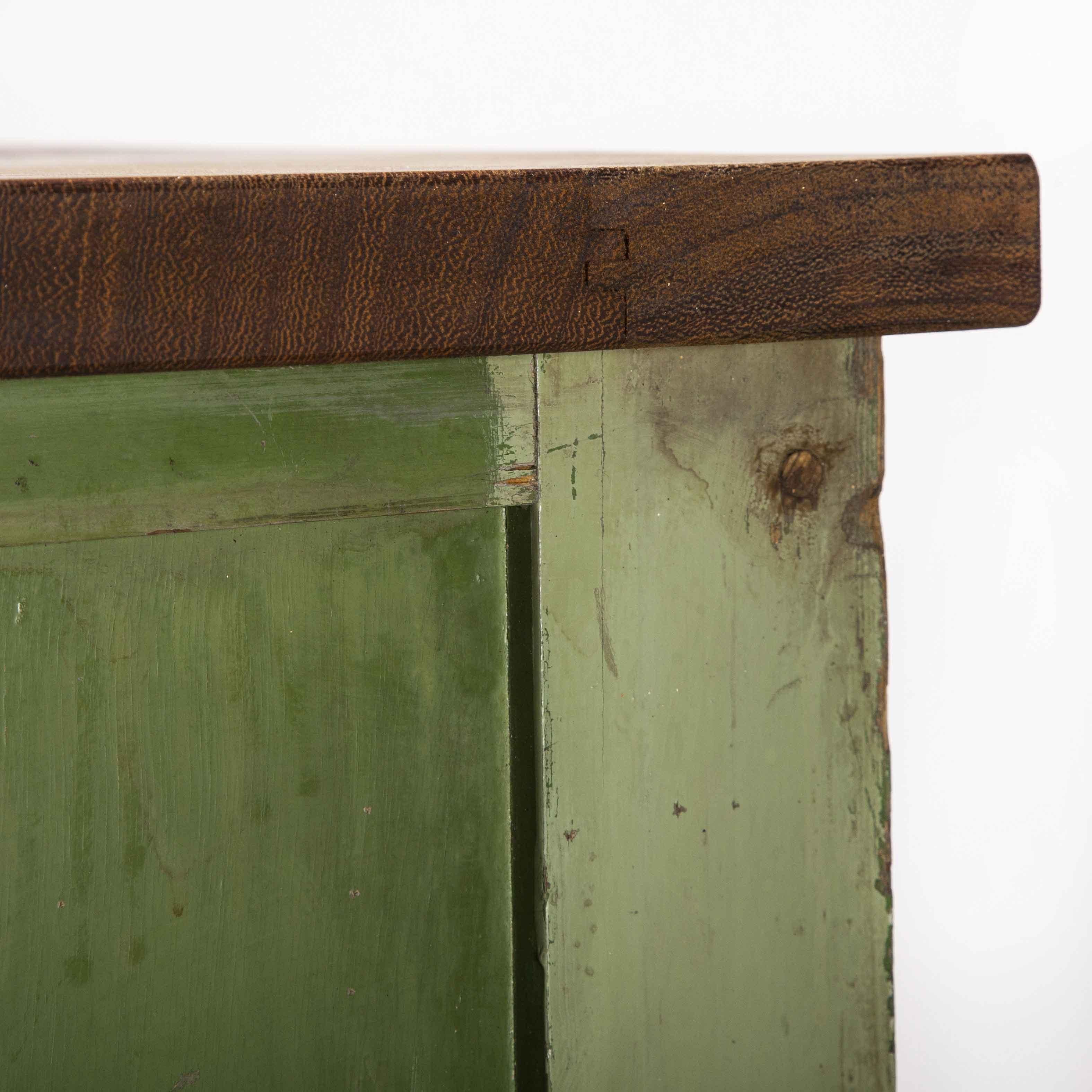 Hardwood 1950's French Original Workshop Multidrawer Cabinet, Industrial Green