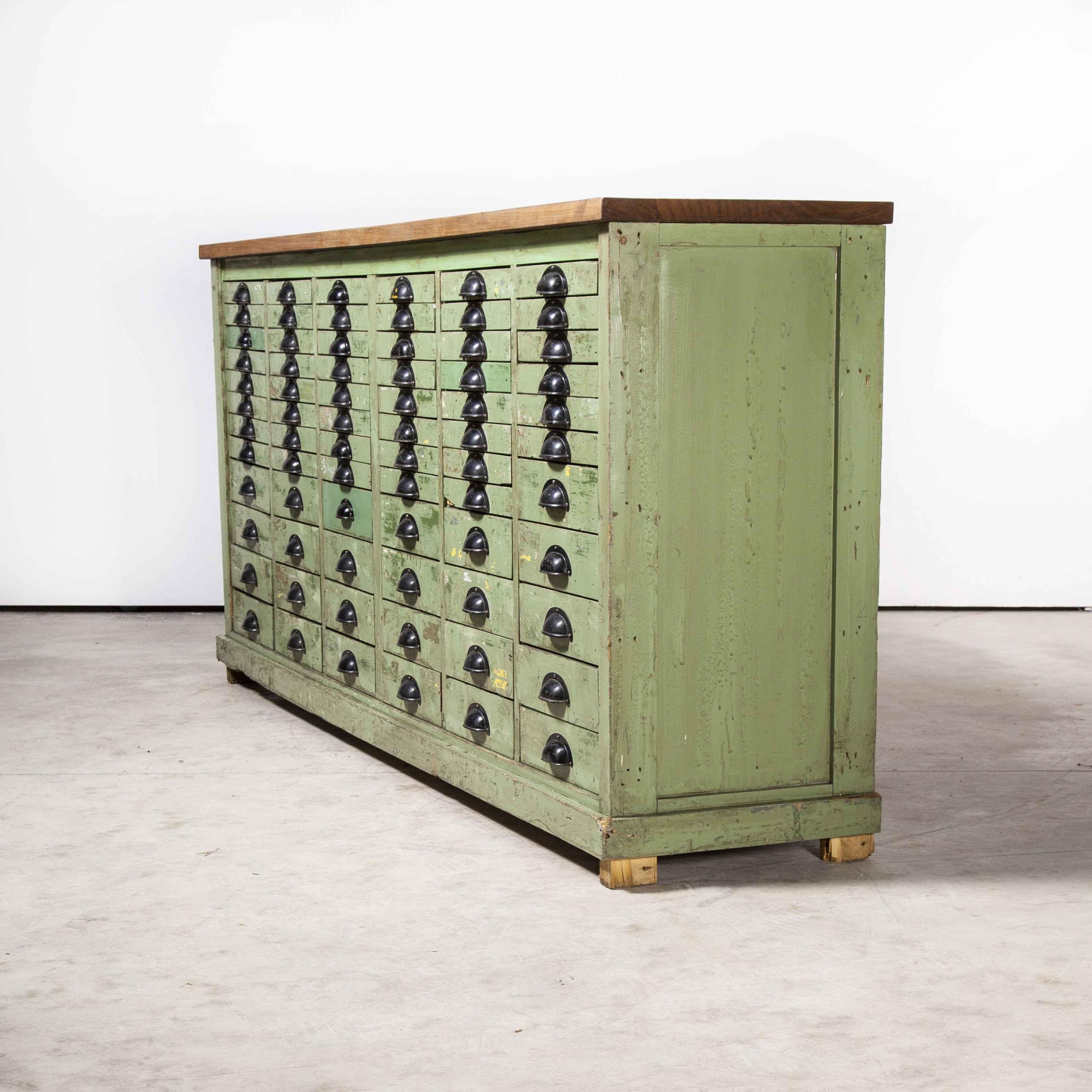 1950's French Original Workshop Multidrawer Cabinet, Industrial Green 4