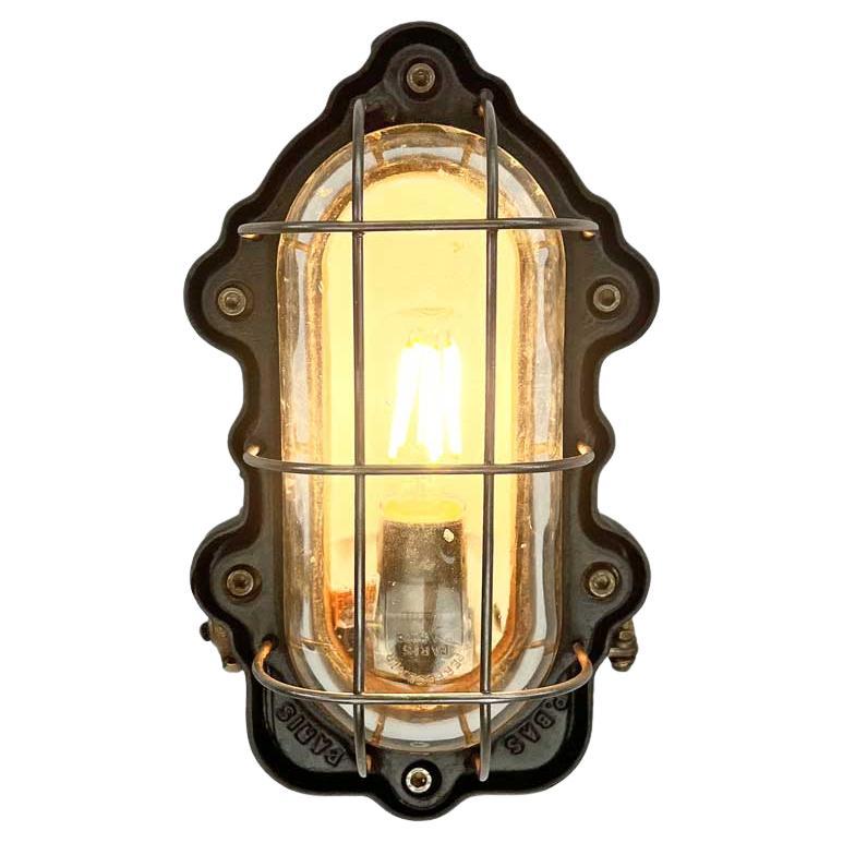 1950's French Oval Black Cast Steel Bulkhead Light by Perfeclair of Paris