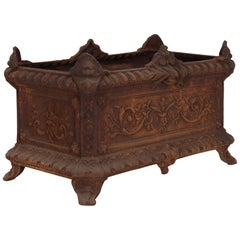 1950s French Oxidized Floral Cast Iron Planter