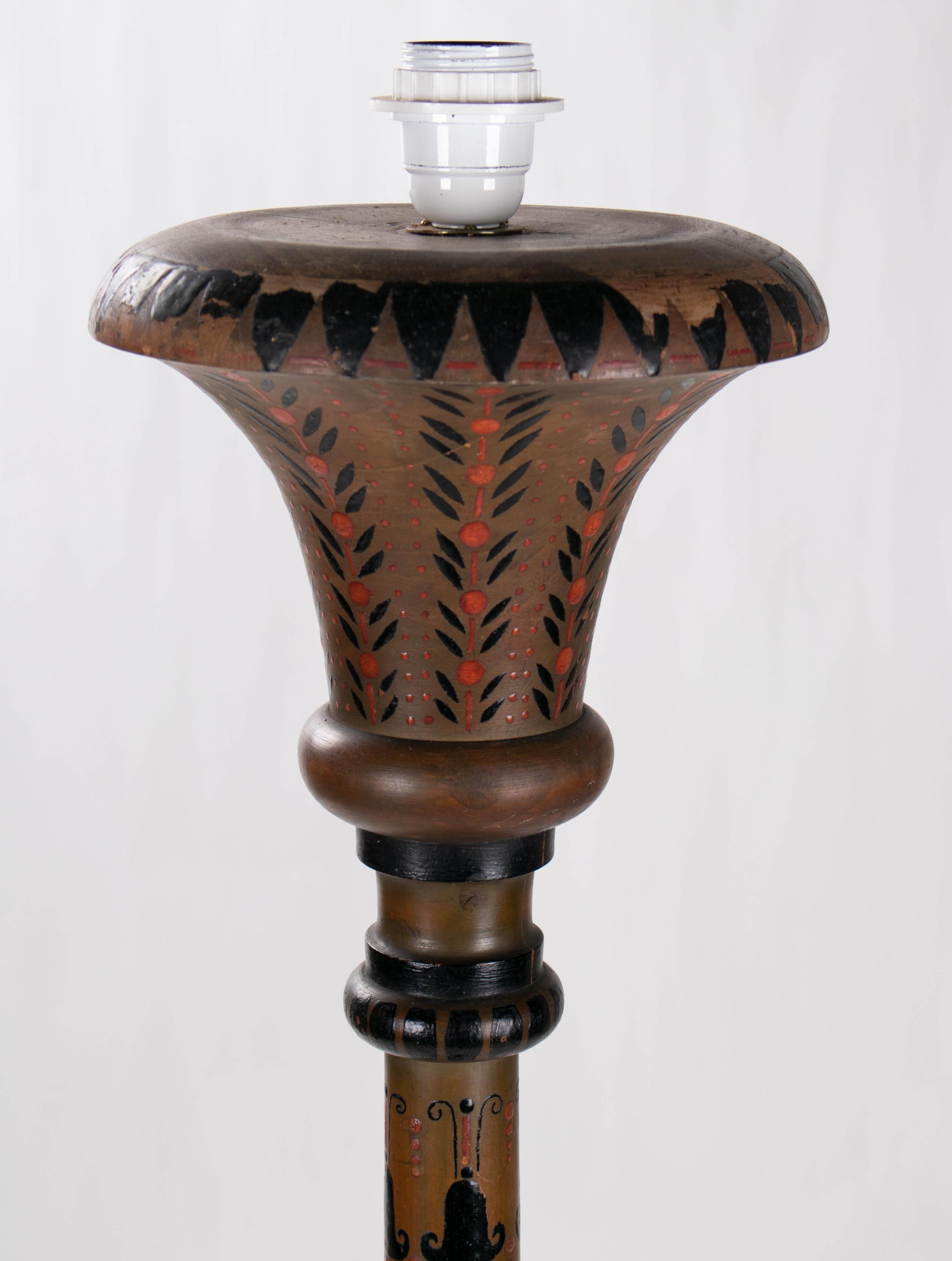 1950s French painted wood standing lamp.