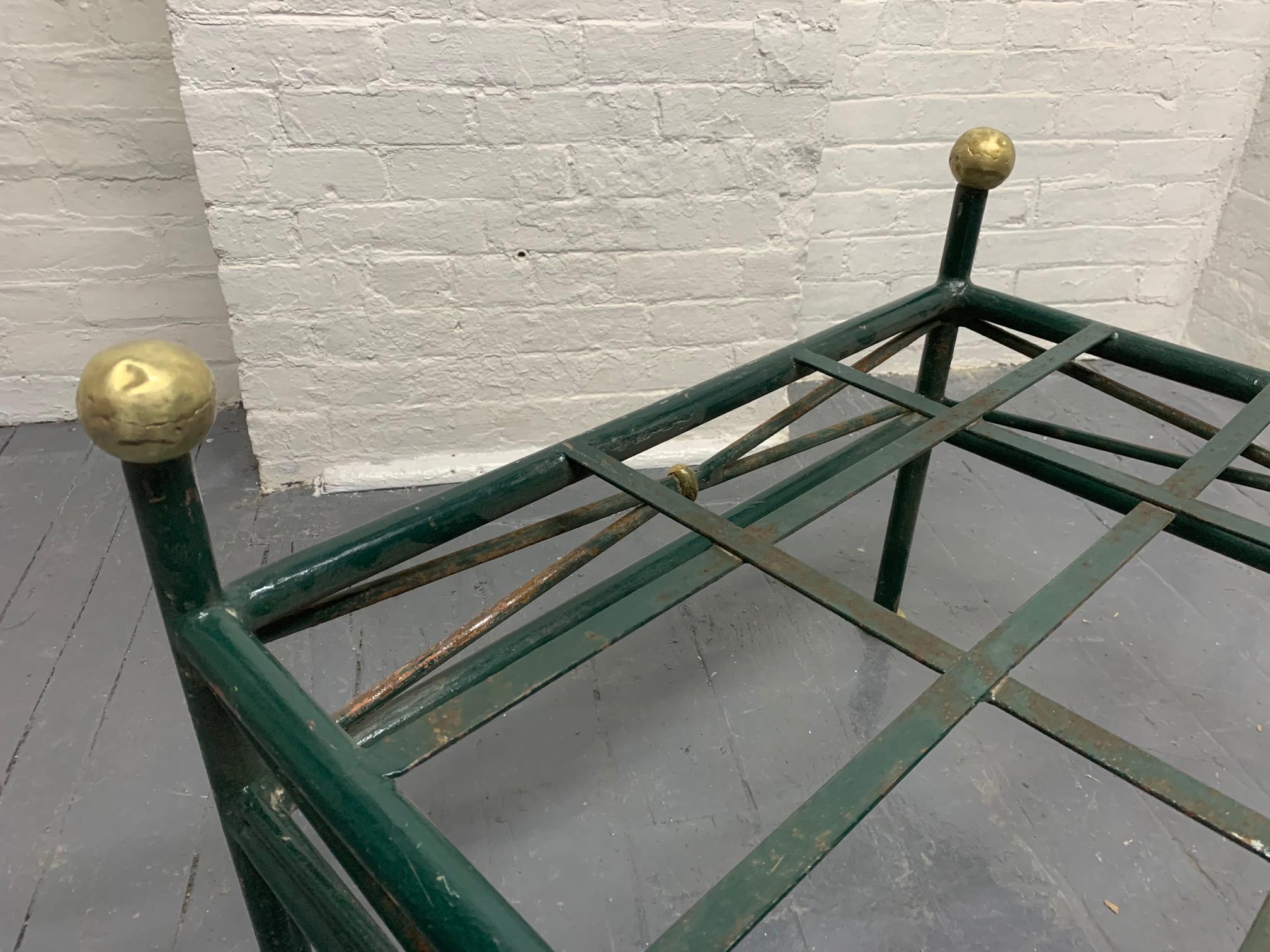 Brass 1950s French Painted Wrought Iron Bench For Sale