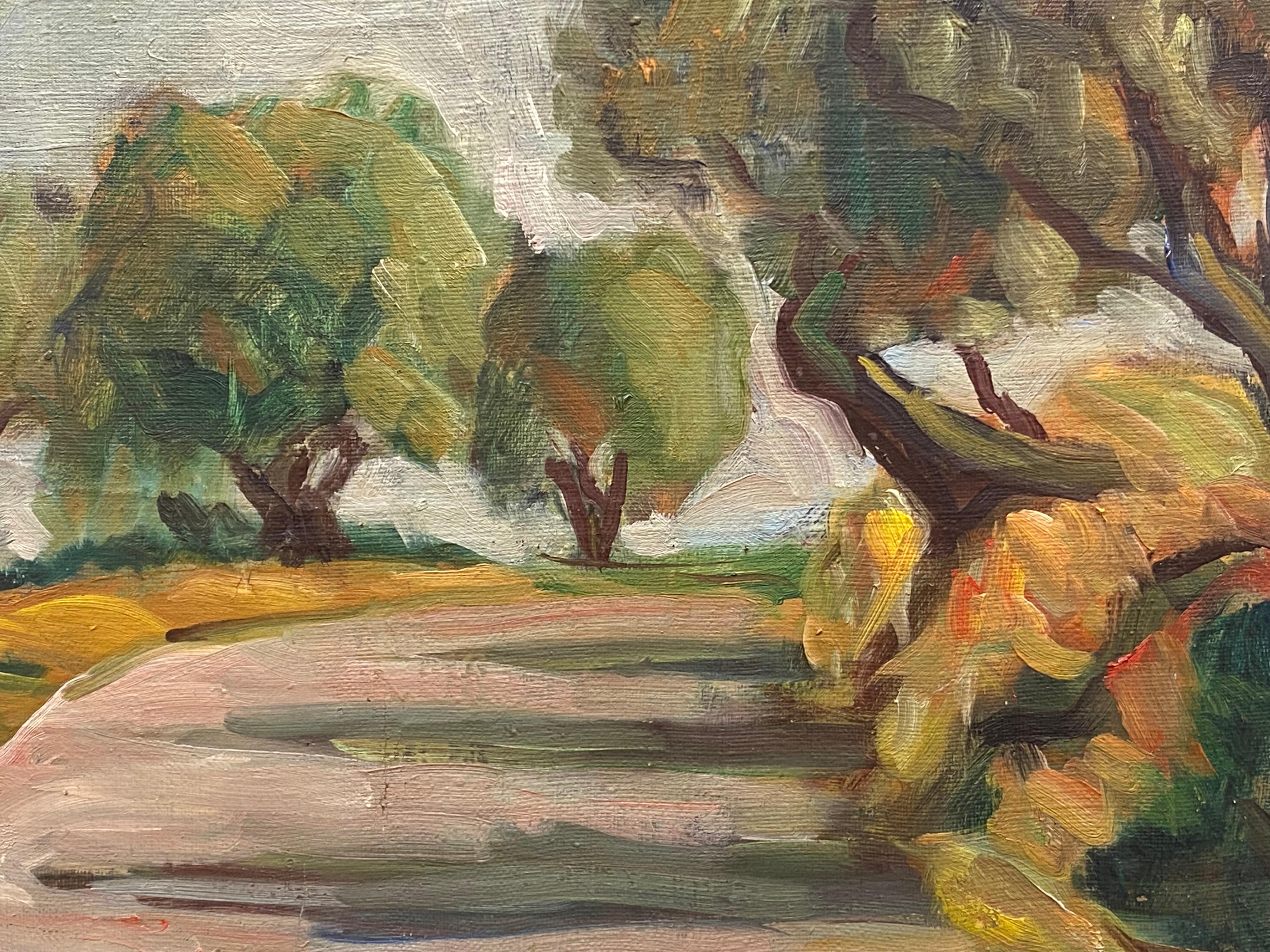 1950's French Impressionist Oil - Sunlit Provencal Country Road For Sale 2