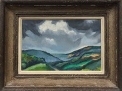 Mitte des 20. Jahrhunderts Französisch Öl Grün Stimmungsvolle & Atmosphärische Landschaft Originalrahmen