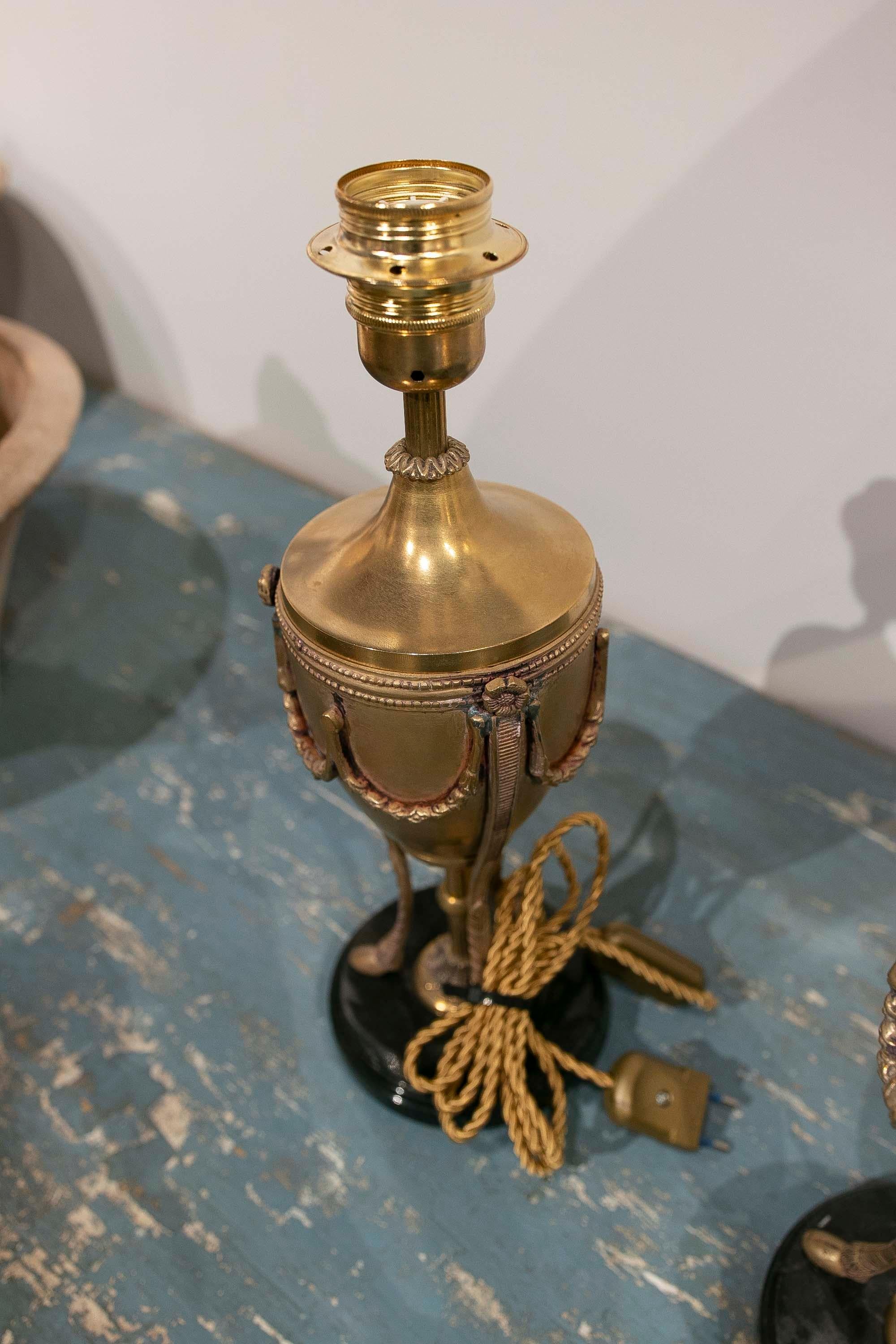 1950s French Pair of Brass Lamps with Marble Base For Sale 9