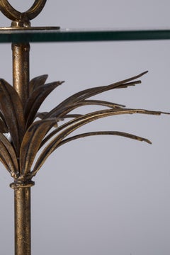 1950s French Pair of Brass Palm Tree & Glass Martini Tables