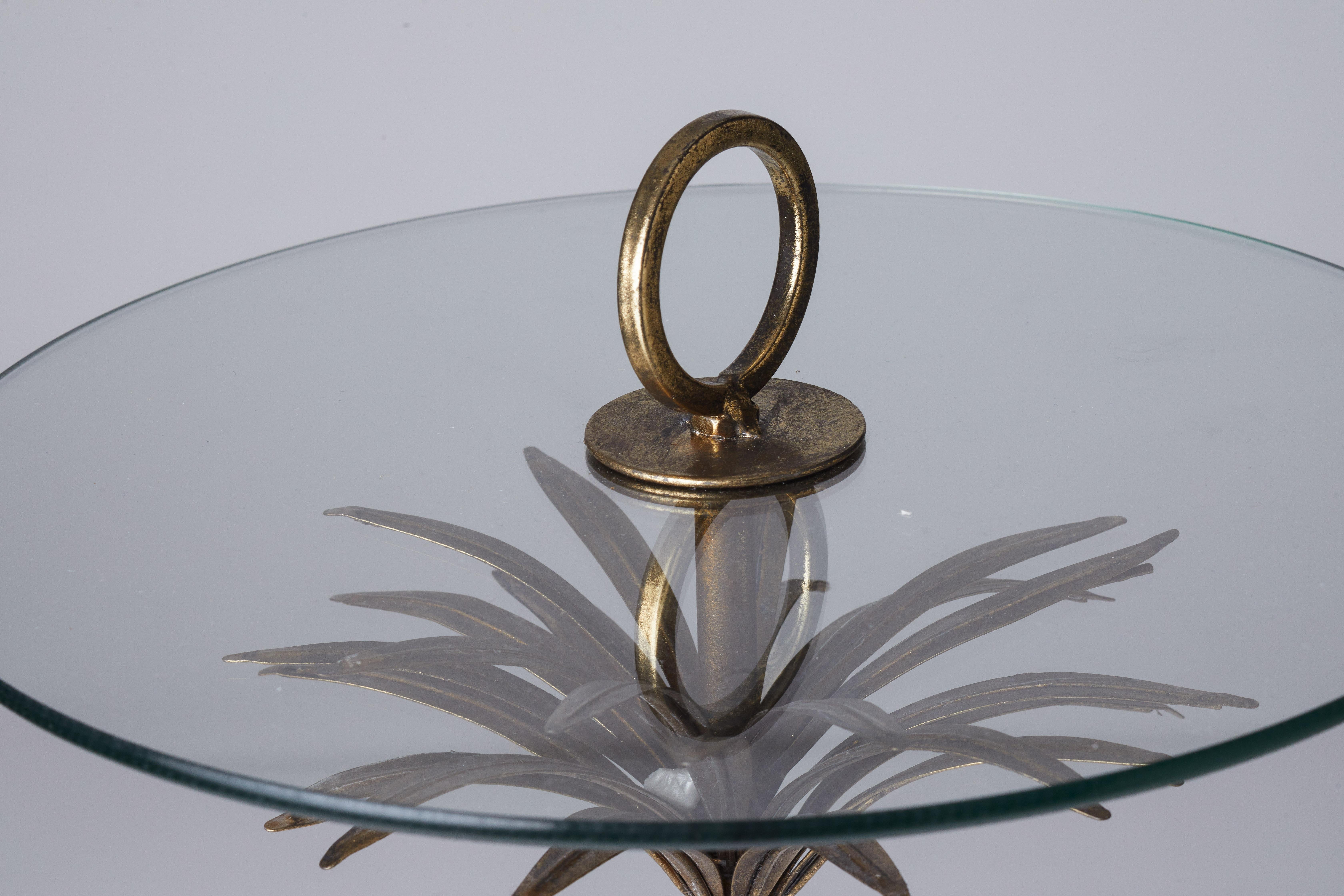 1950s French Pair of Brass Palm Tree & Glass Martini Tables In Good Condition In Aspen, CO