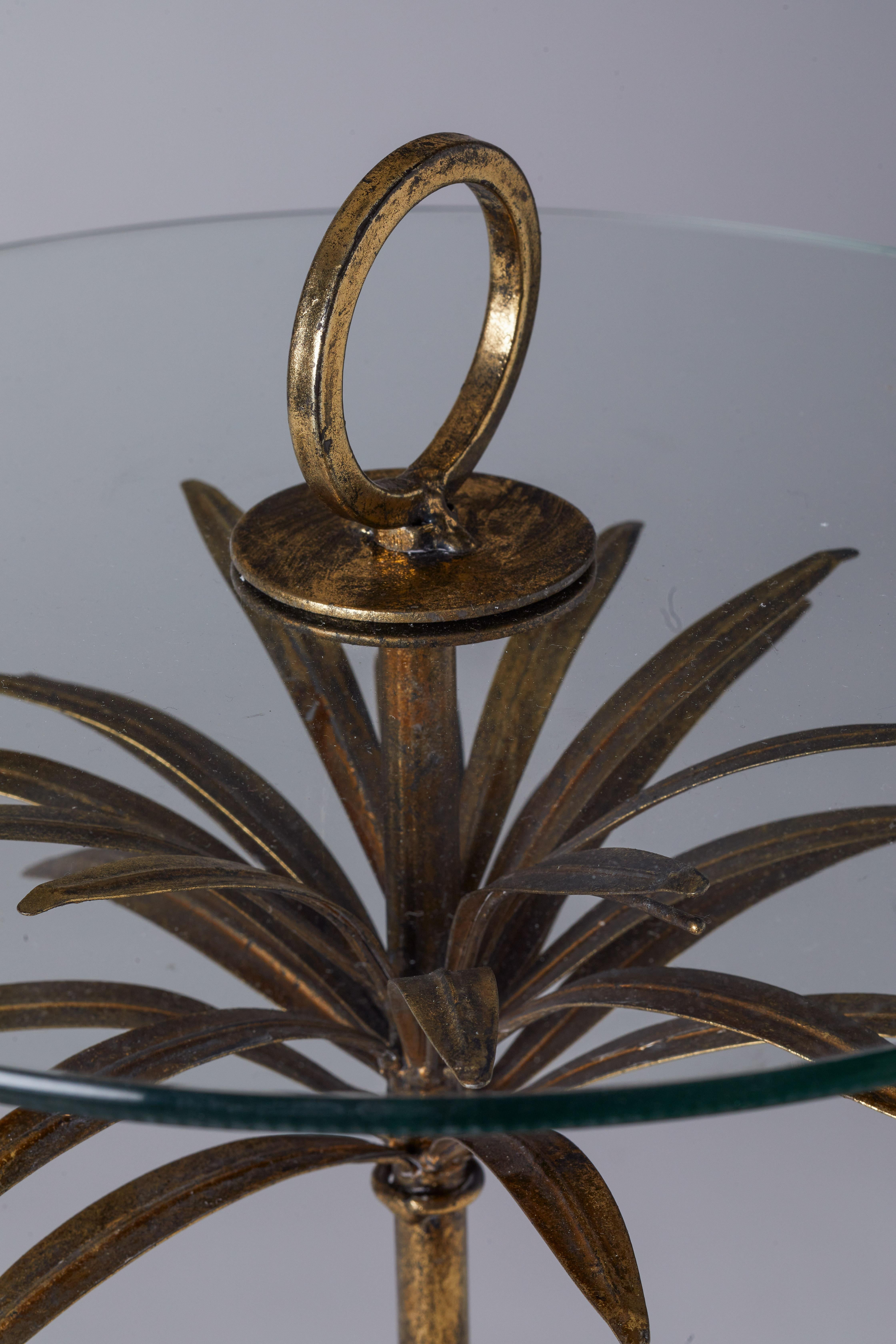 Mid-20th Century 1950s French Pair of Brass Palm Tree & Glass Martini Tables