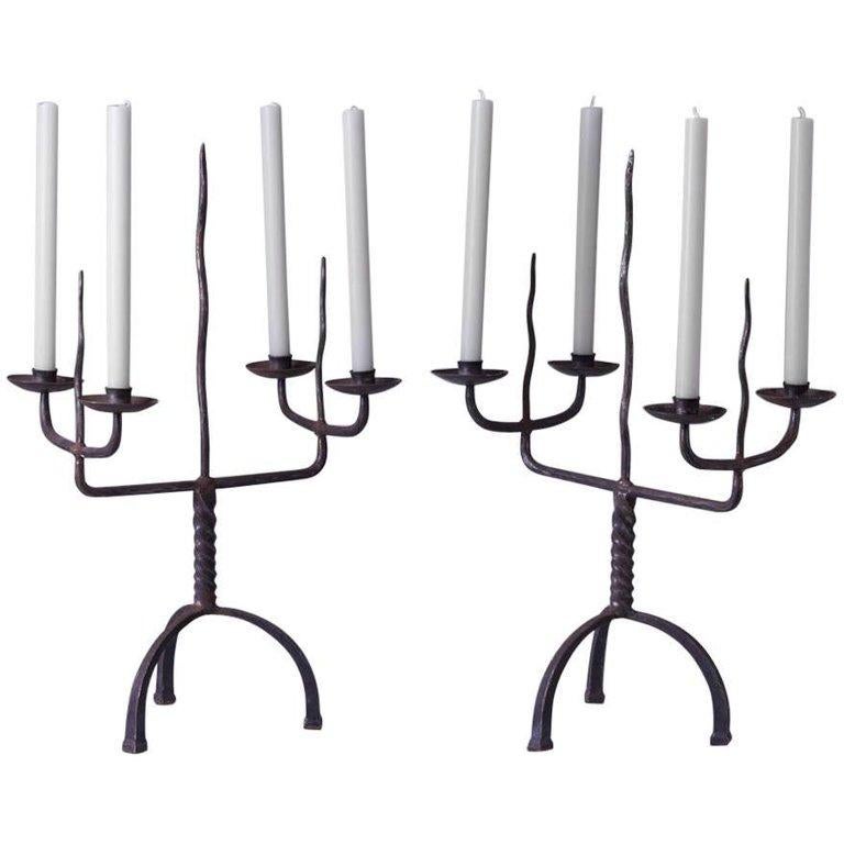 Modern 1950s French Pair of Painted Metal Candleholders from the South of France