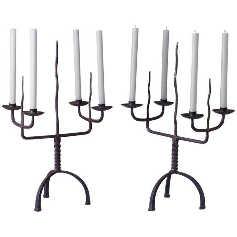 1950s French Pair of Painted Metal Candleholders from the South of France In Excellent Condition In Aspen, CO