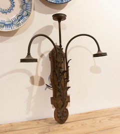 1950s French Pair of Wall Sconces in Wood and Bronze