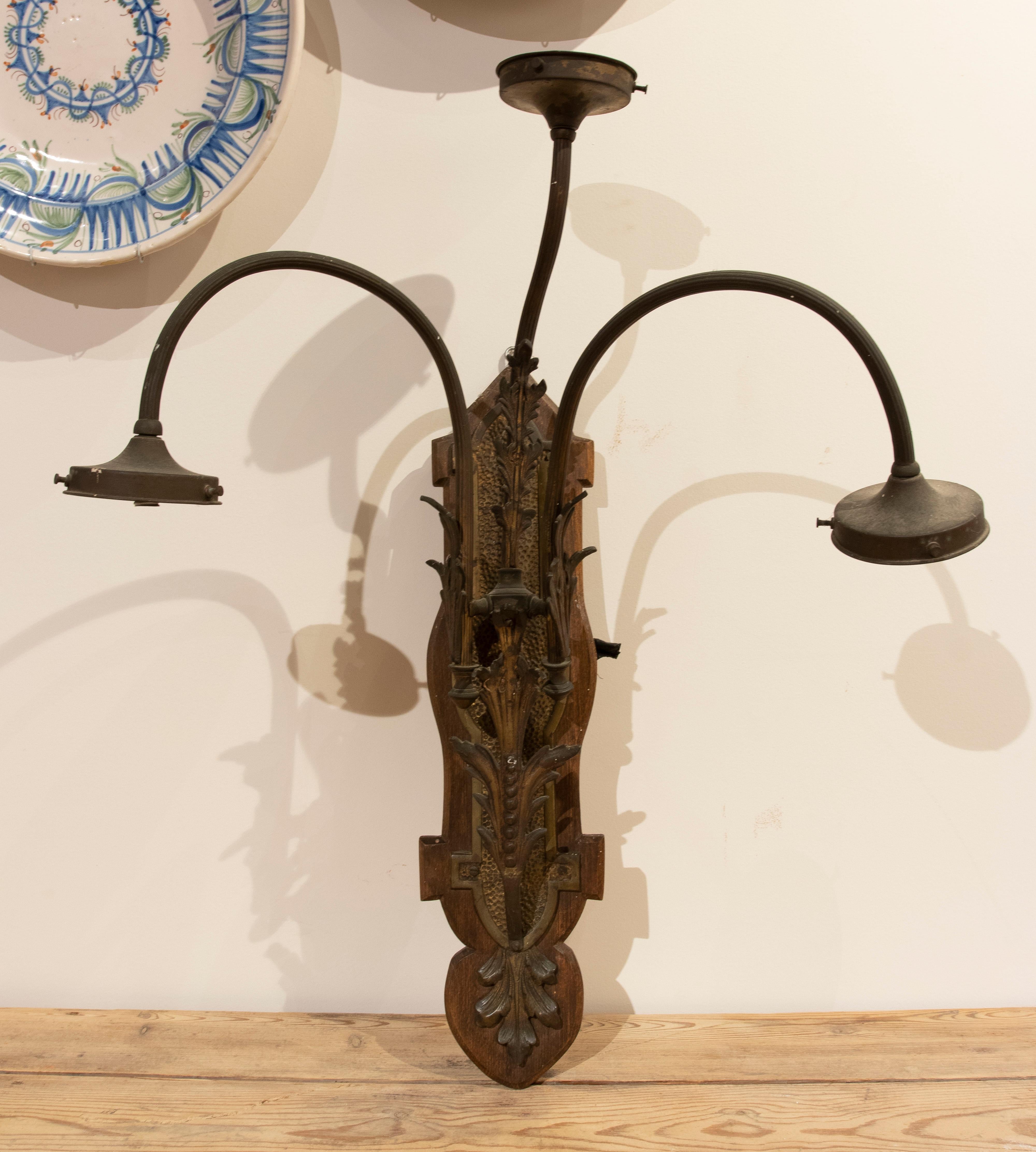 20th Century 1950s French Pair of Wall Sconces in Wood and Bronze For Sale