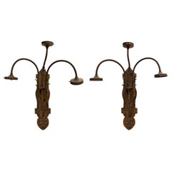 Coppia di applique francesi degli anni '50 in legno e bronzo