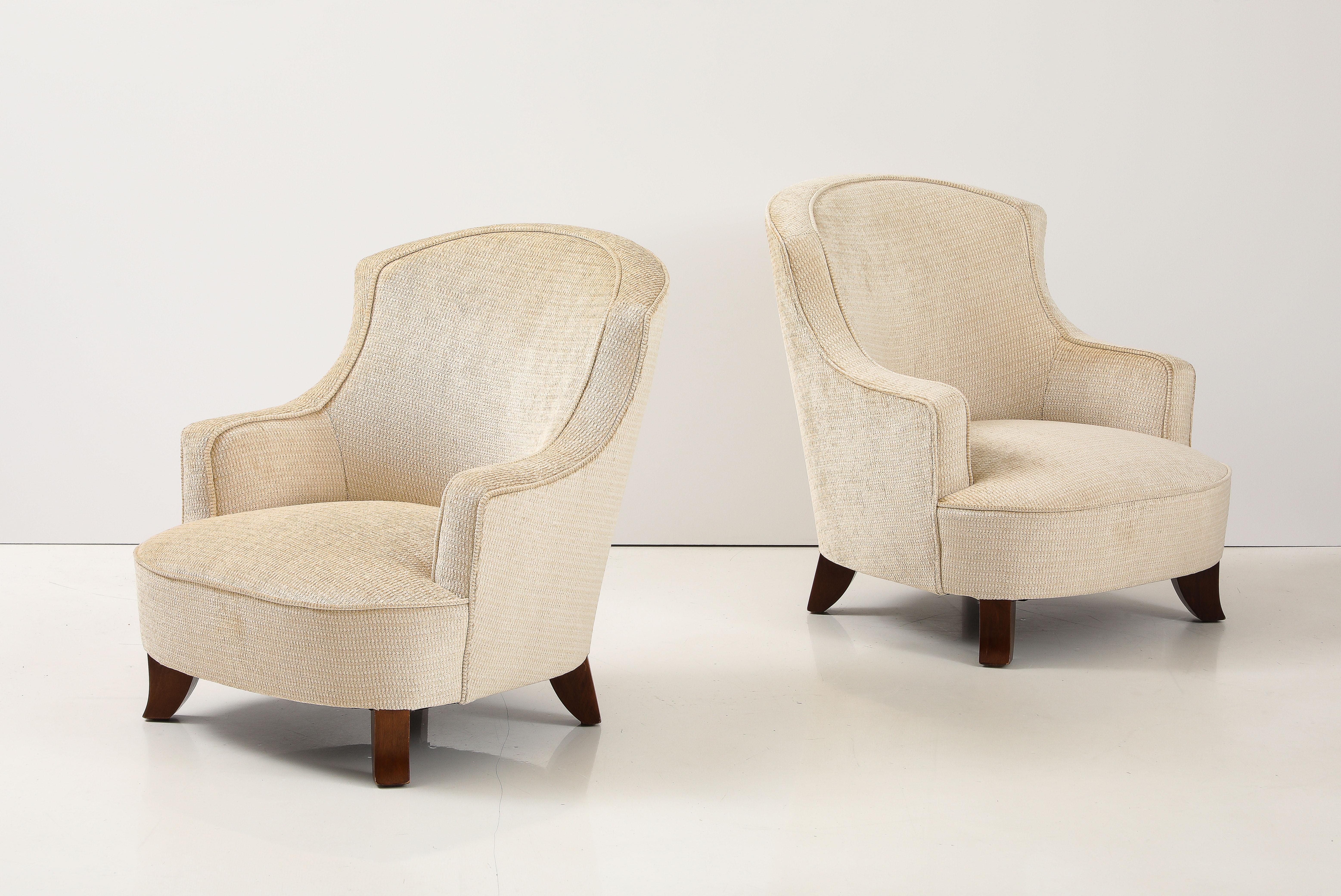 Chenille 1950's French Petite Lounge Chairs