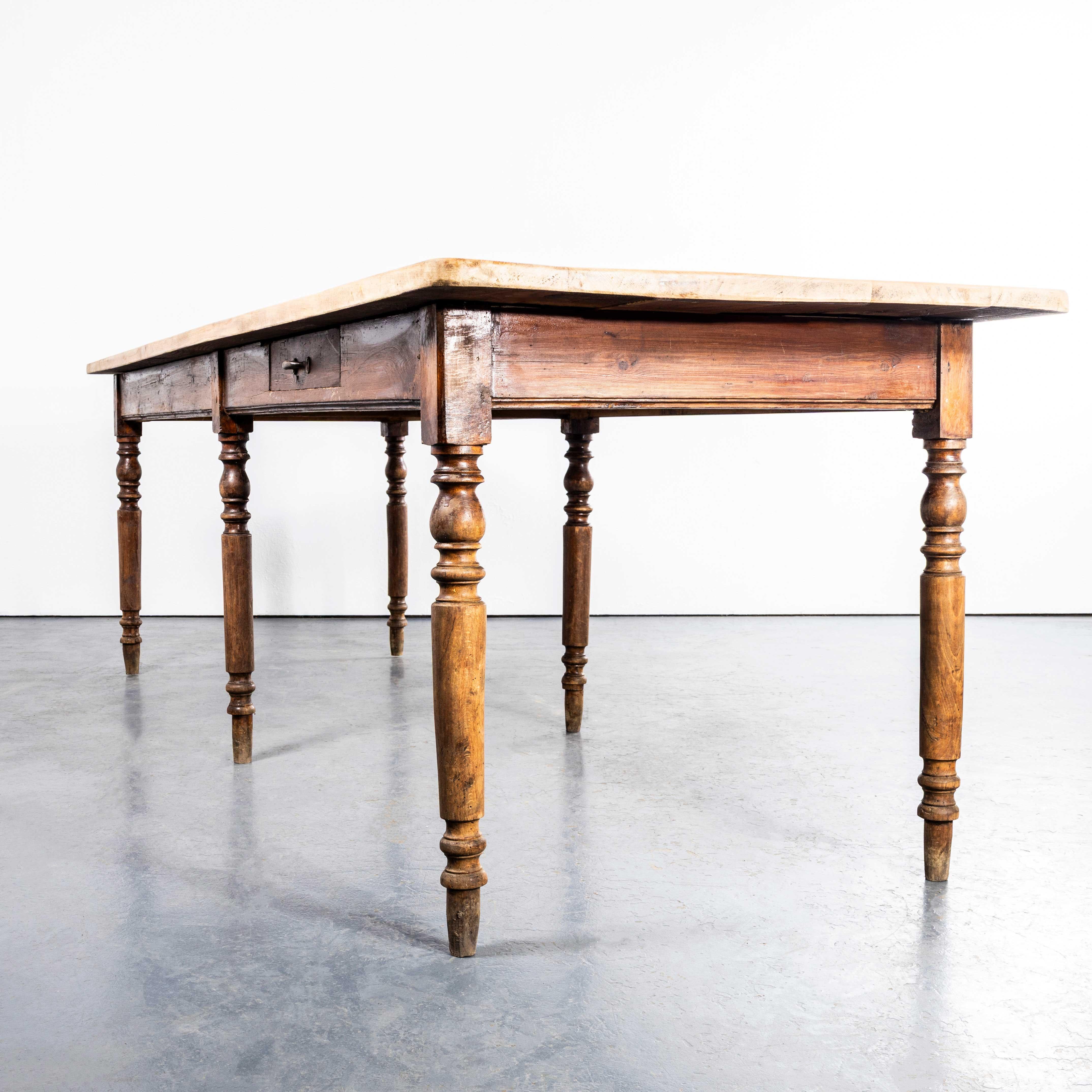 Mid-20th Century 1950's French Planked Top Pine Farmhouse Table For Sale